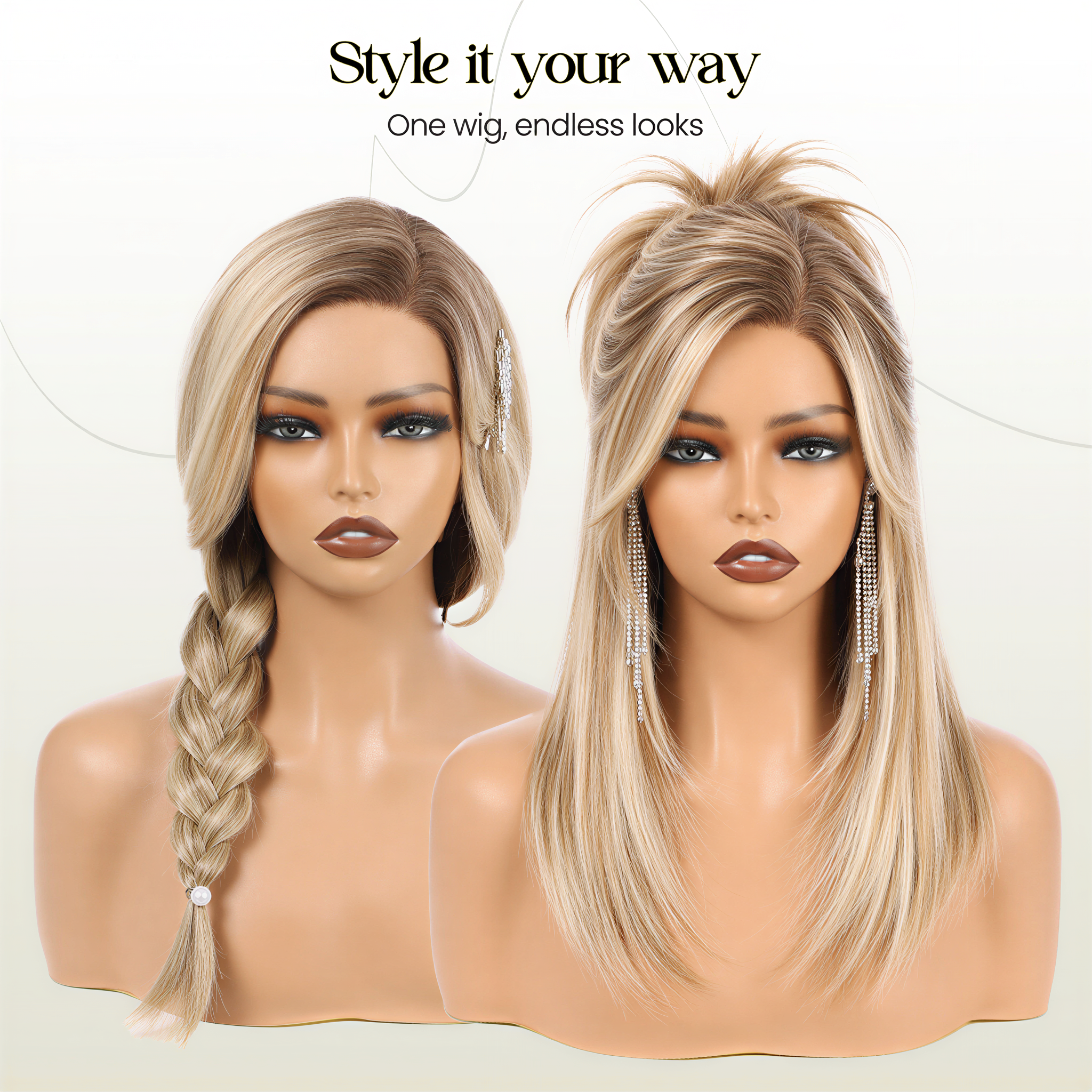 Image of Starluck Lace Front Wigs Human Hair 16 Inch 180 Density 13x5 Straight Pre Cut Plucked Glueless HD Side Part Human Hair Lace Frontal Glueless Wigs for Women