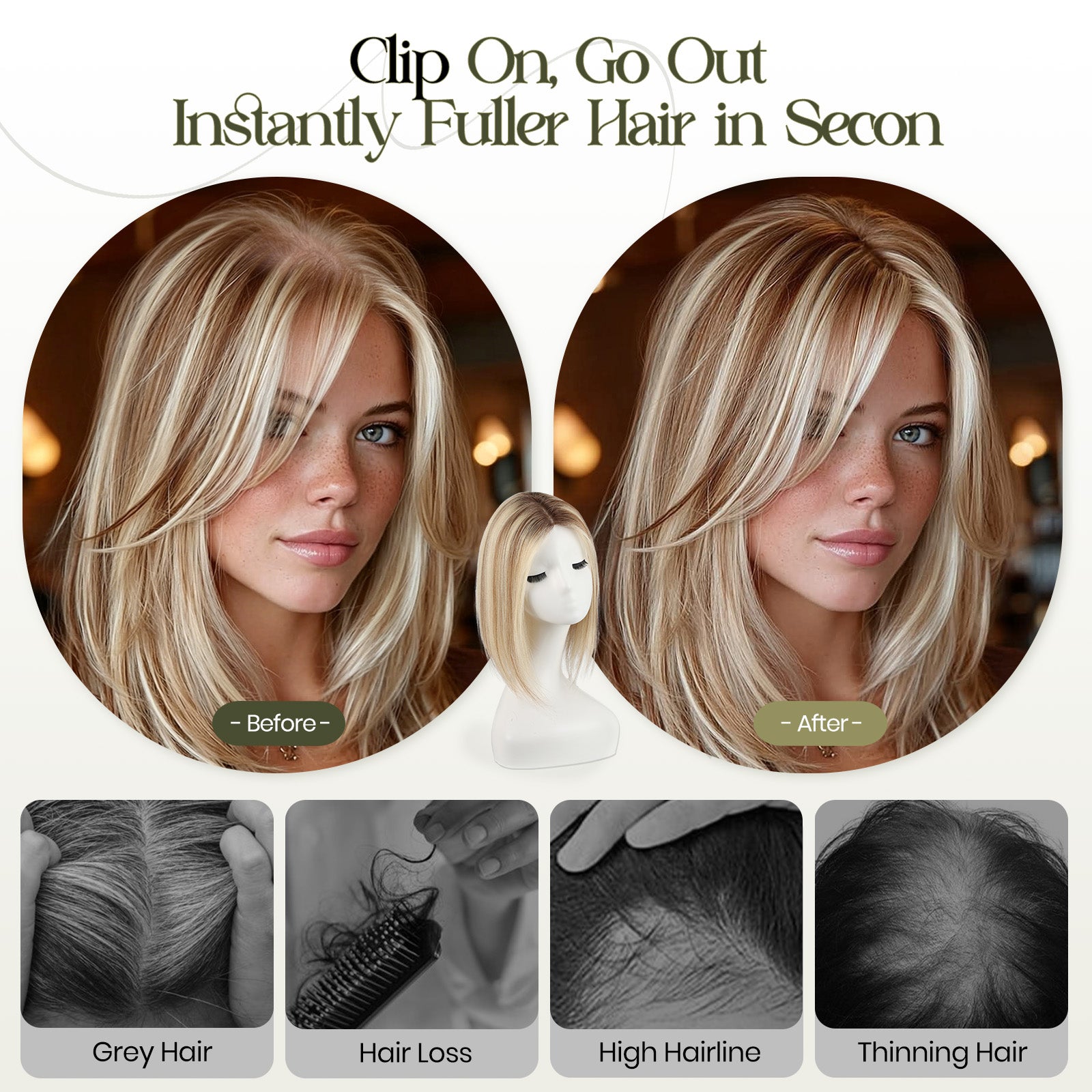 Image of Human Hair Topper with Halo Wire, Swiss Base by Skin-imitating Net Essentials