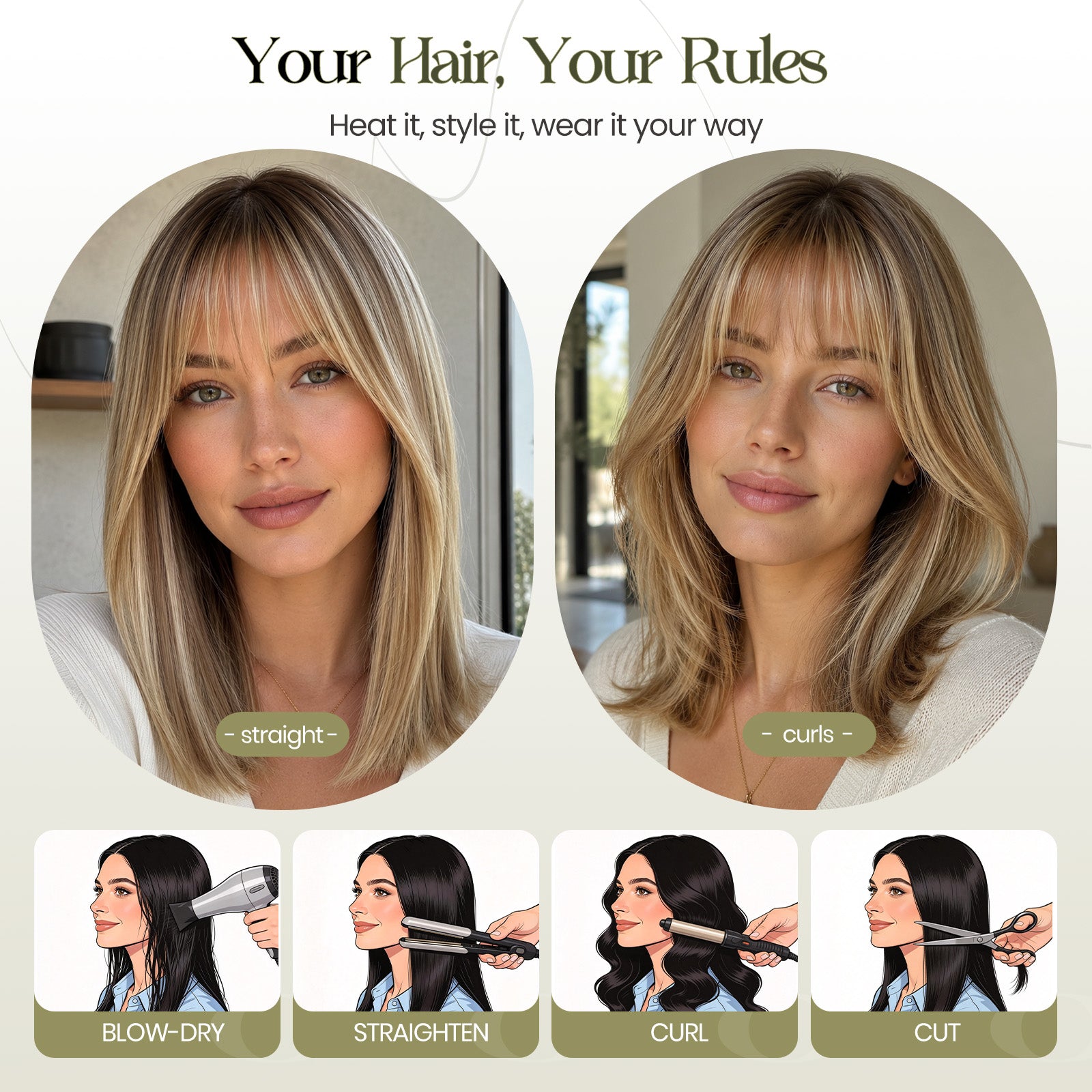 Image of Human Hair Topper with Halo Wire, Swiss Base by Skin-imitating Net Essentials with Bangs