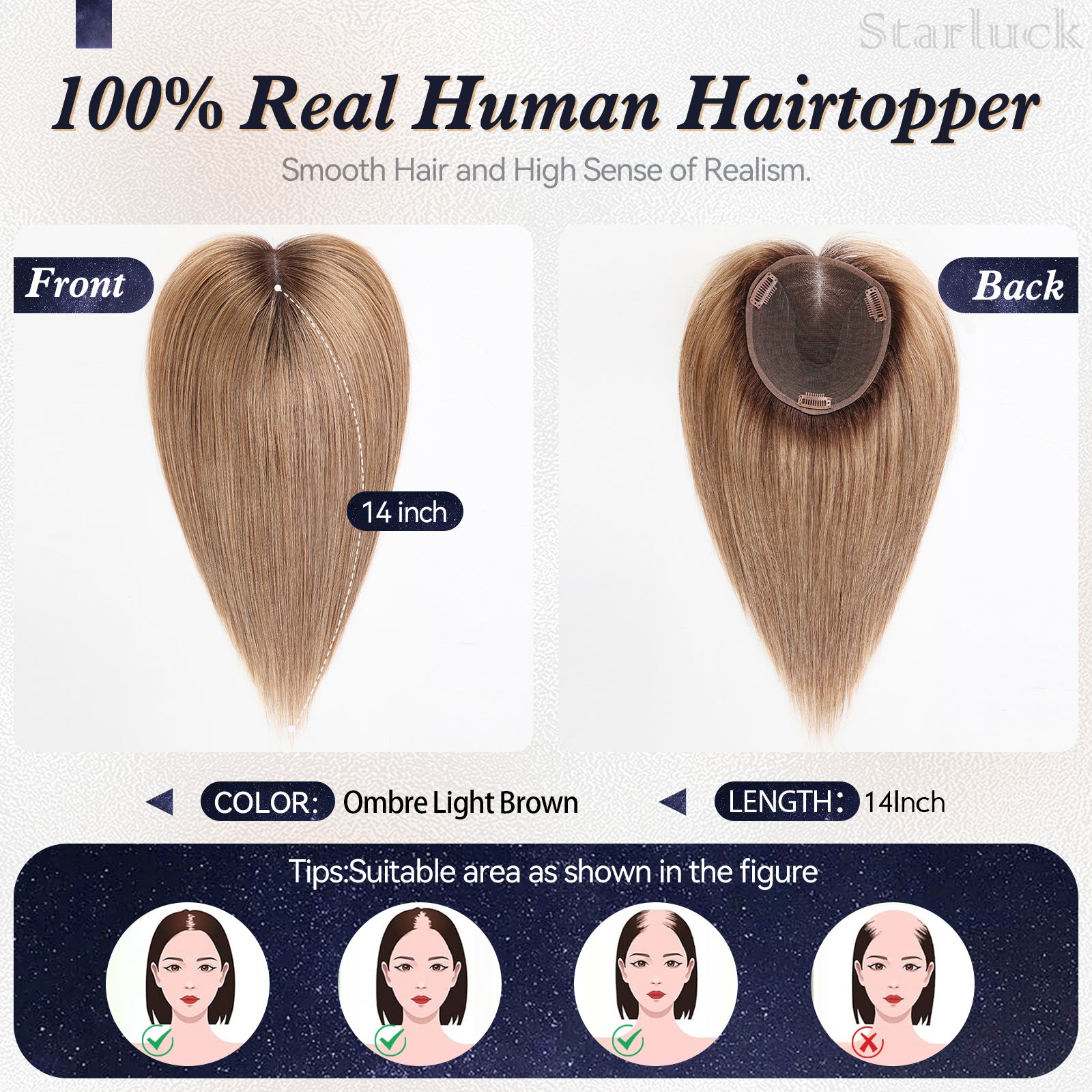 Image of starluck Hair Toppers for Women Real Human Hair with thinning 6