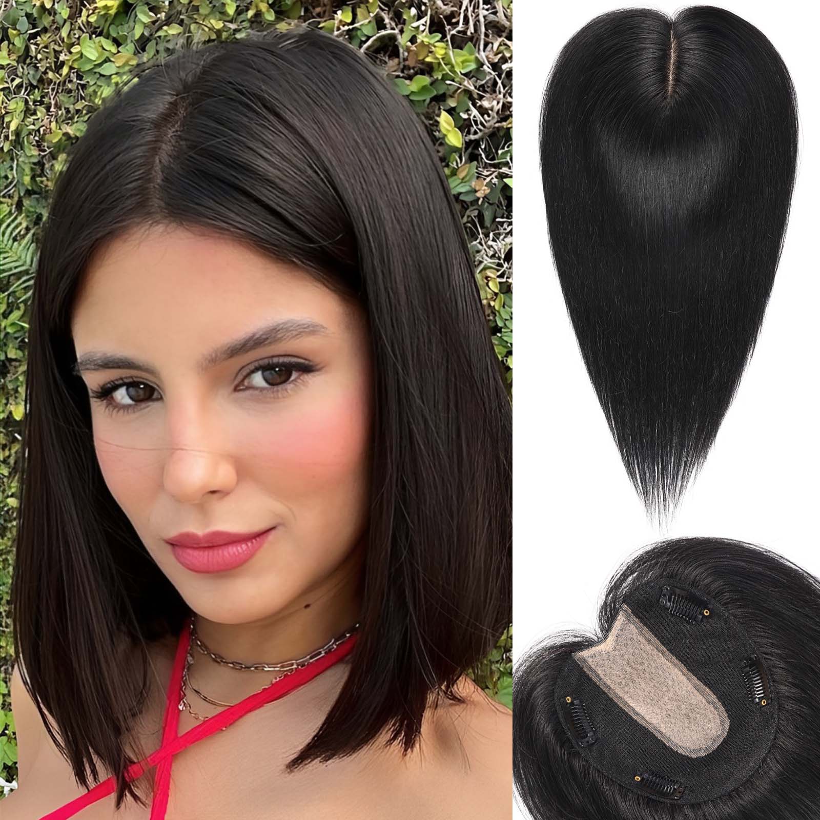 starluck 5x5 inch Lage Silk Base 14 Inch Real Human Hair Toppers for Women,60 Gram High volume, 100% Real Human Hair Toppers for Women with thinning hair hair loss. no Bangs