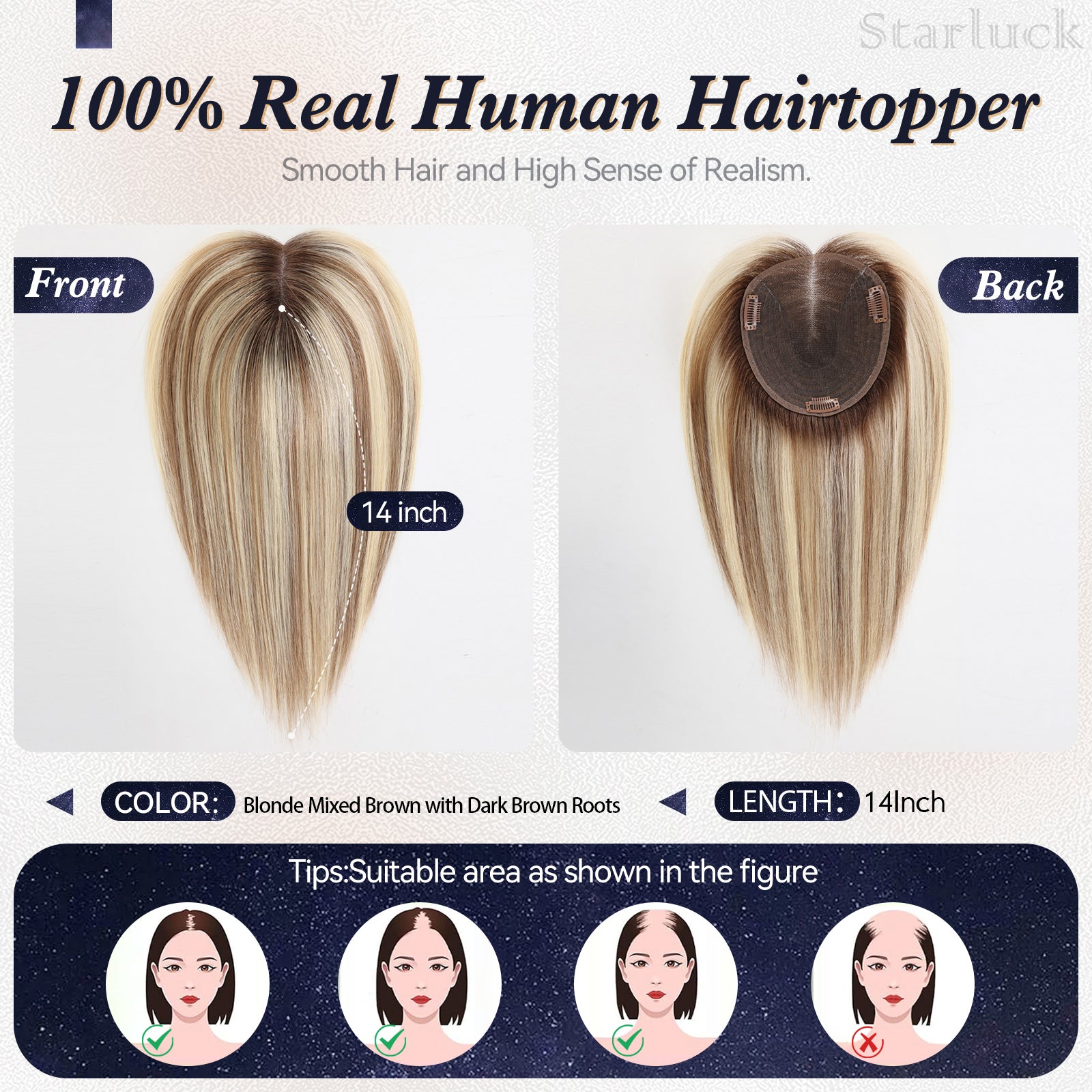 Image of starluck Hair Toppers for Women Real Human Hair with thinning 6