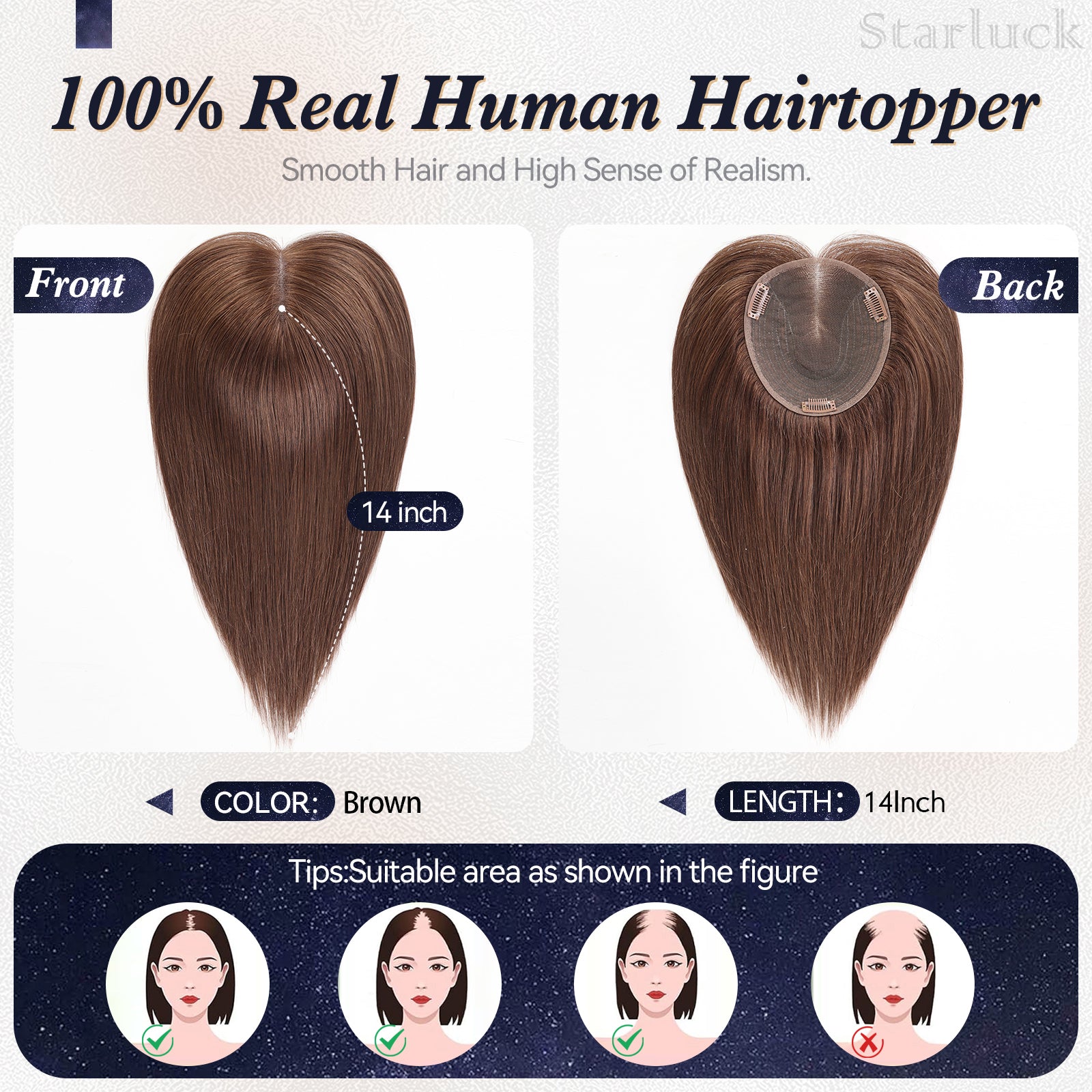 Image of starluck Hair Toppers for Women Real Human Hair with thinning 6