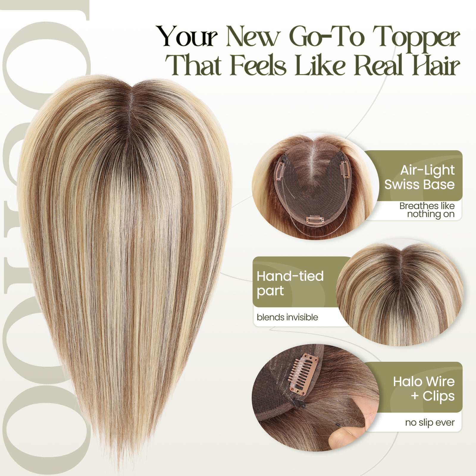 Image of Human Hair Topper with Halo Wire, Swiss Base by Skin-imitating Net Essentials