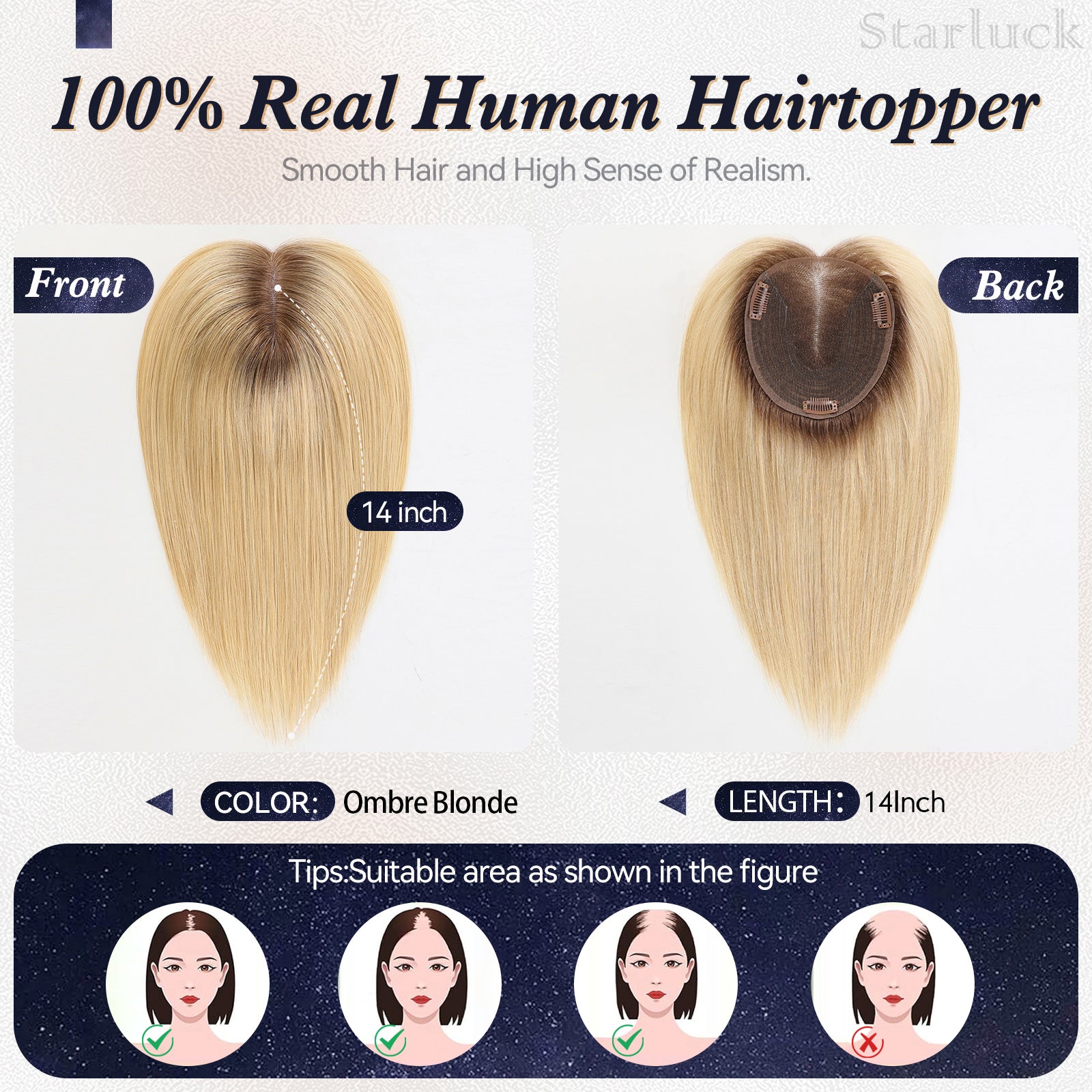 Image of starluck Hair Toppers for Women Real Human Hair with thinning 6