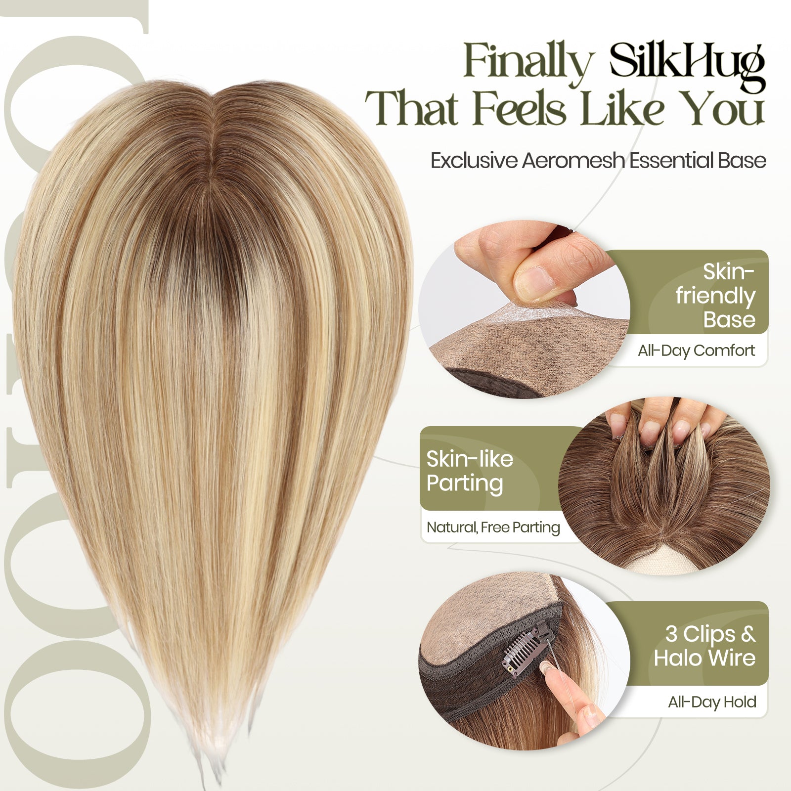 Image of Extensiones de cabello humano SilkHug con base que imita la piel, base de 6