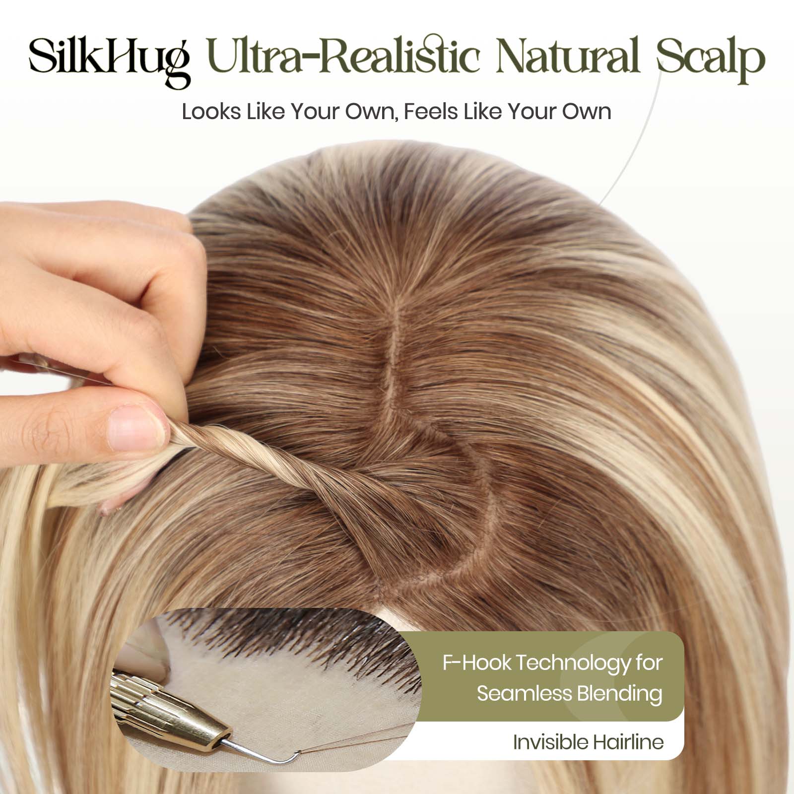 Image of Extensiones de cabello humano SilkHug con base que imita la piel, base de 6