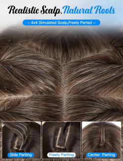 Image of S-Scalp Long Straight Wigs for Women Layered Synthetic Wig with Bangs Light Brown Color for Daily