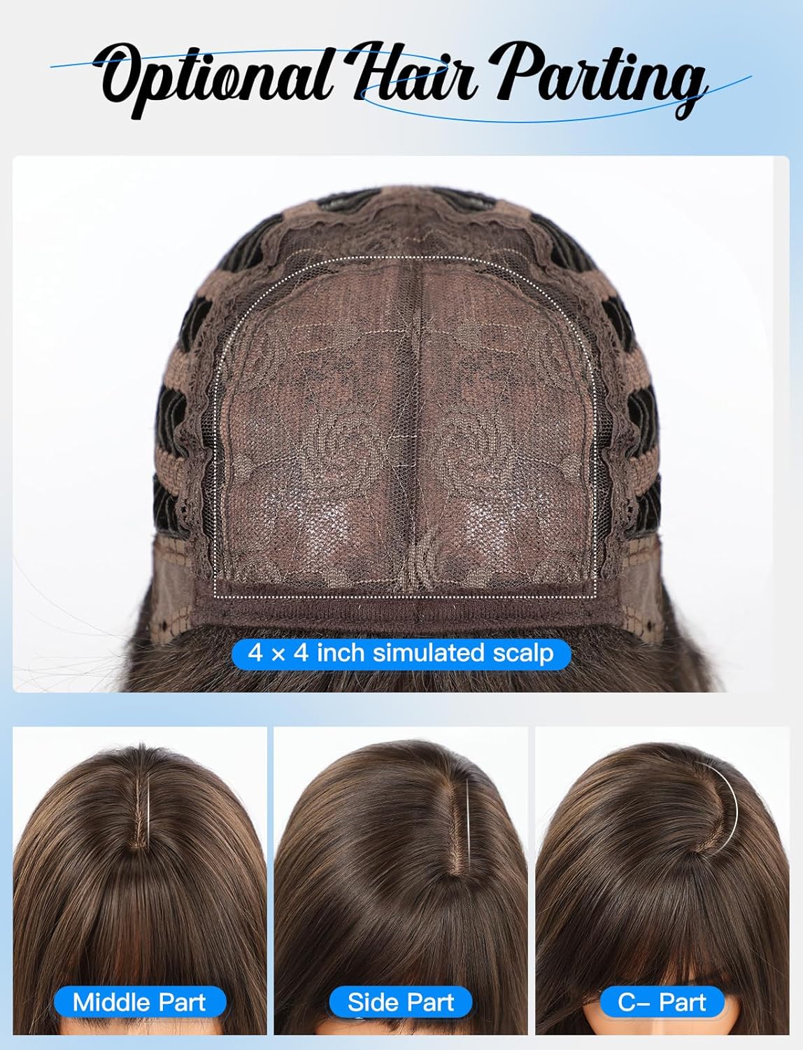 S-Scalp Long Straight Wigs for Women Layered Synthetic Wig with Bangs Light Brown Color for Daily