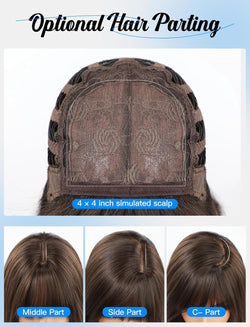 Image of S-Scalp Long Straight Wigs for Women Layered Synthetic Wig with Bangs Light Brown Color for Daily