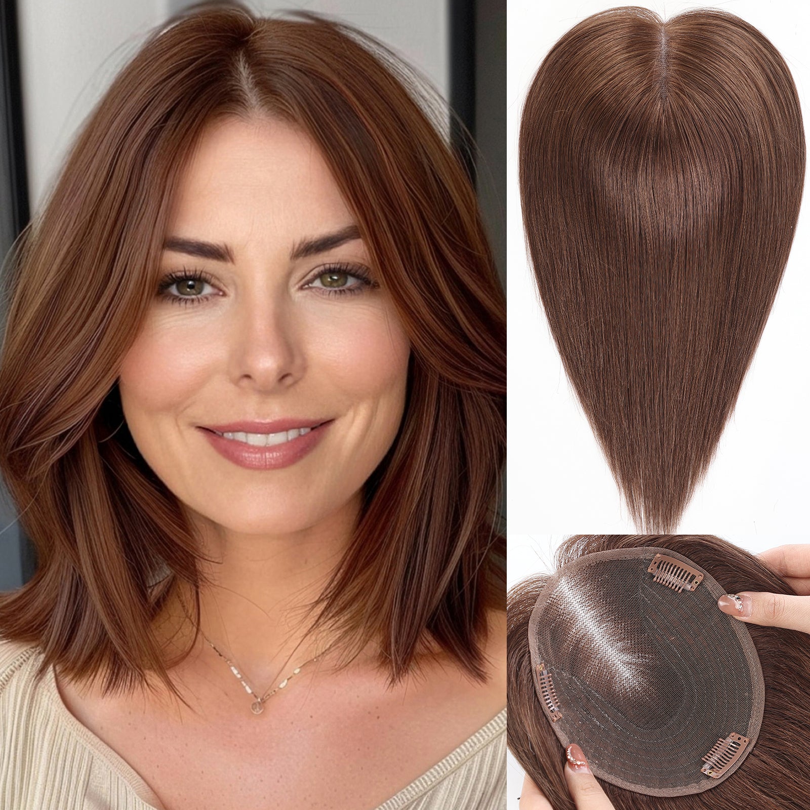 Image of starluck 6x5 inch Lage Swiss Base 14 Inch Real Human Hair Toppers,60 Gram, 100% Real Human Hair Toppers for Women with thinning hair hair loss No Bangs