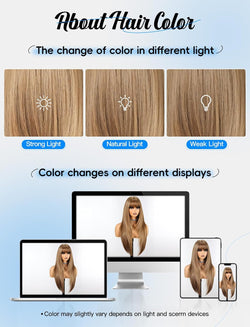 Image of S-Scalp Long Straight Wigs for Women Layered Synthetic Wig with Bangs Light Brown Color for Daily