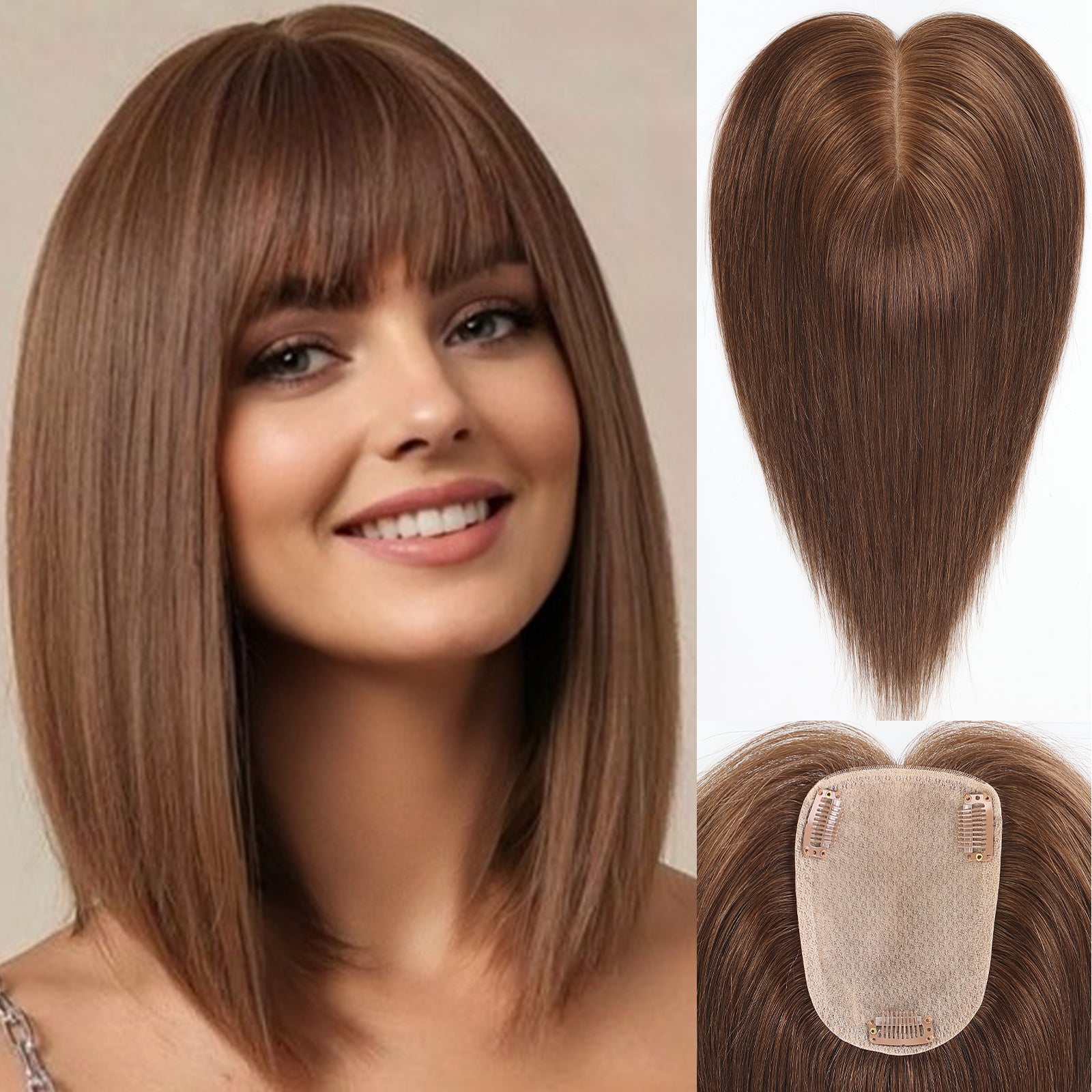 Image of starluck Human Hair Toppers for Women Real Human Hair No Bangs 4 * 5.5 inch Base 12 inch SilkHug Hair Topper for Women Cover Grey Roots