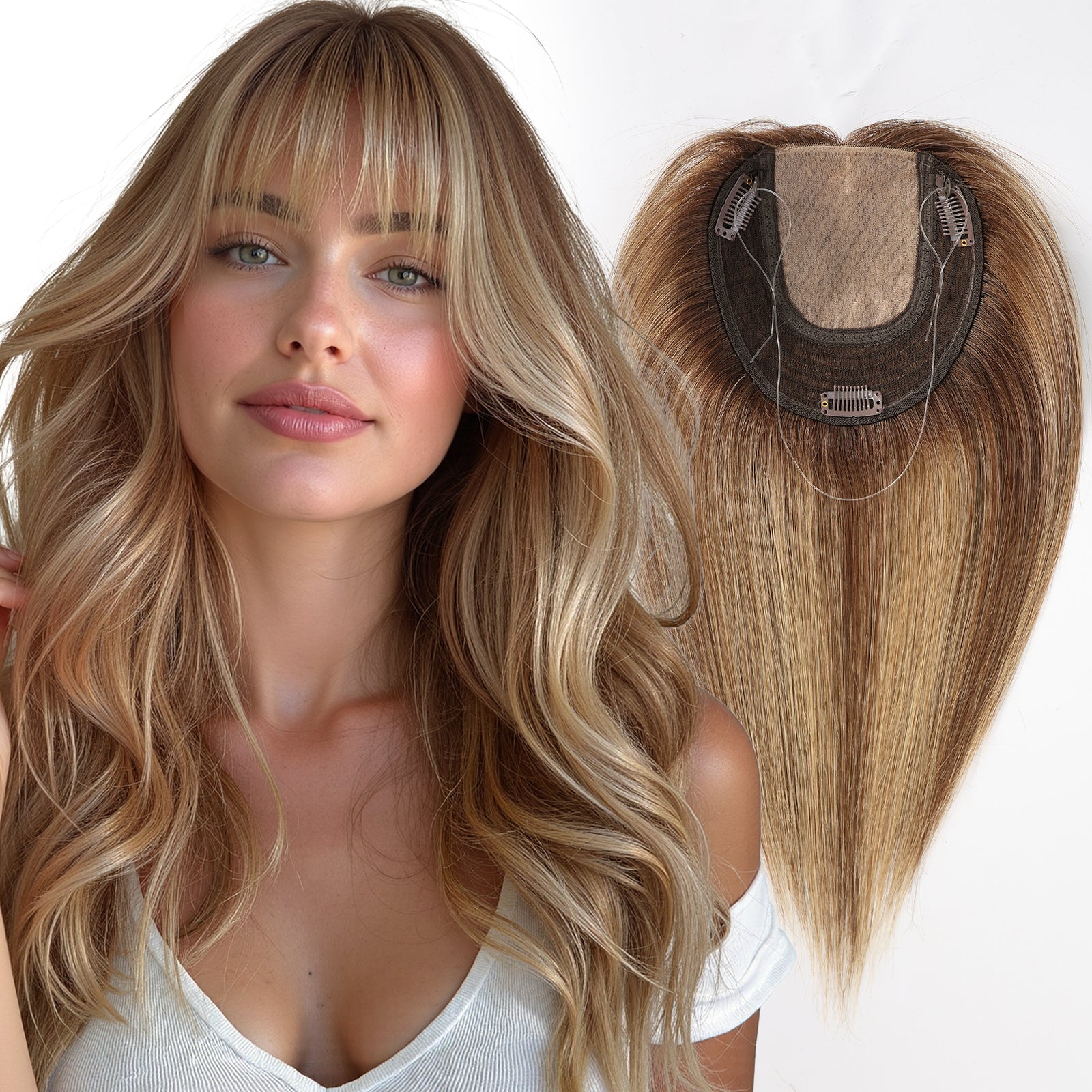 Image of Extensiones de cabello humano SilkHug con base que imita la piel, base de 6