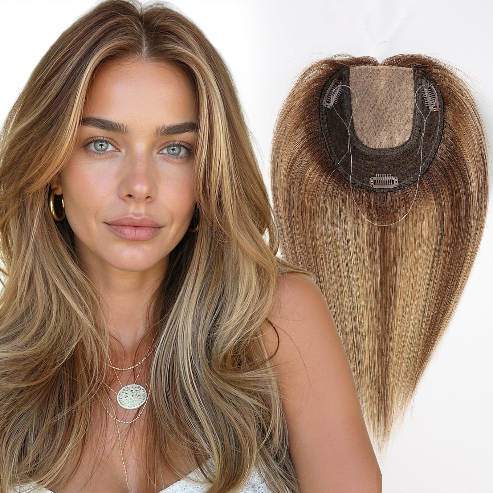 Image of Starluck SilkHug Human Hair Topper with Skin-Imitating Essentials Base, 6