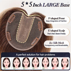Image of starluck 5x5 inch Lage Silk Base 14 Inch Real Human Hair Toppers for Women,60 Gram High volume, 100% Real Human Hair Toppers for Women with thinning hair hair loss. no Bangs