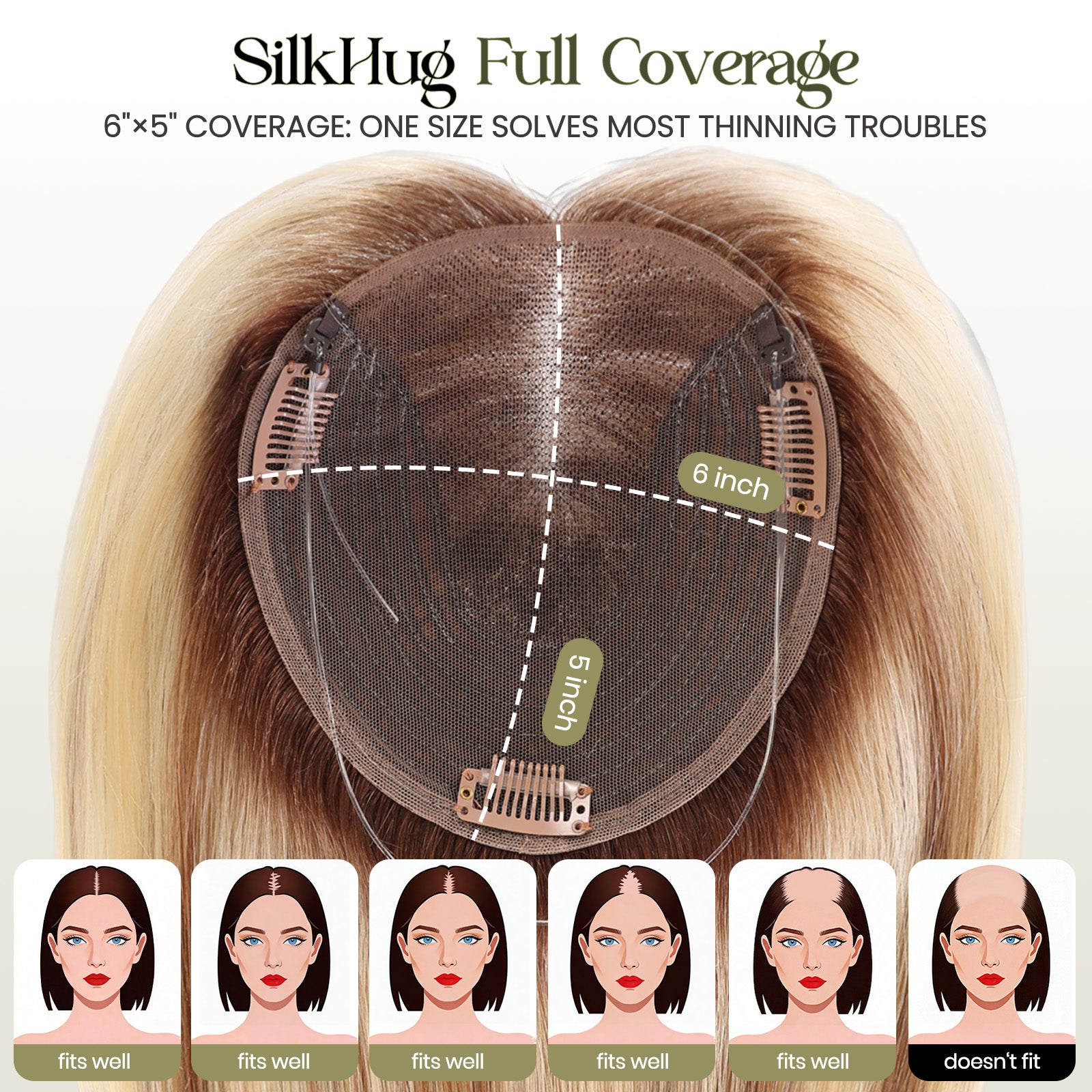 Image of Human Hair Topper with Halo Wire, Swiss Base by Skin-imitating Net Essentials