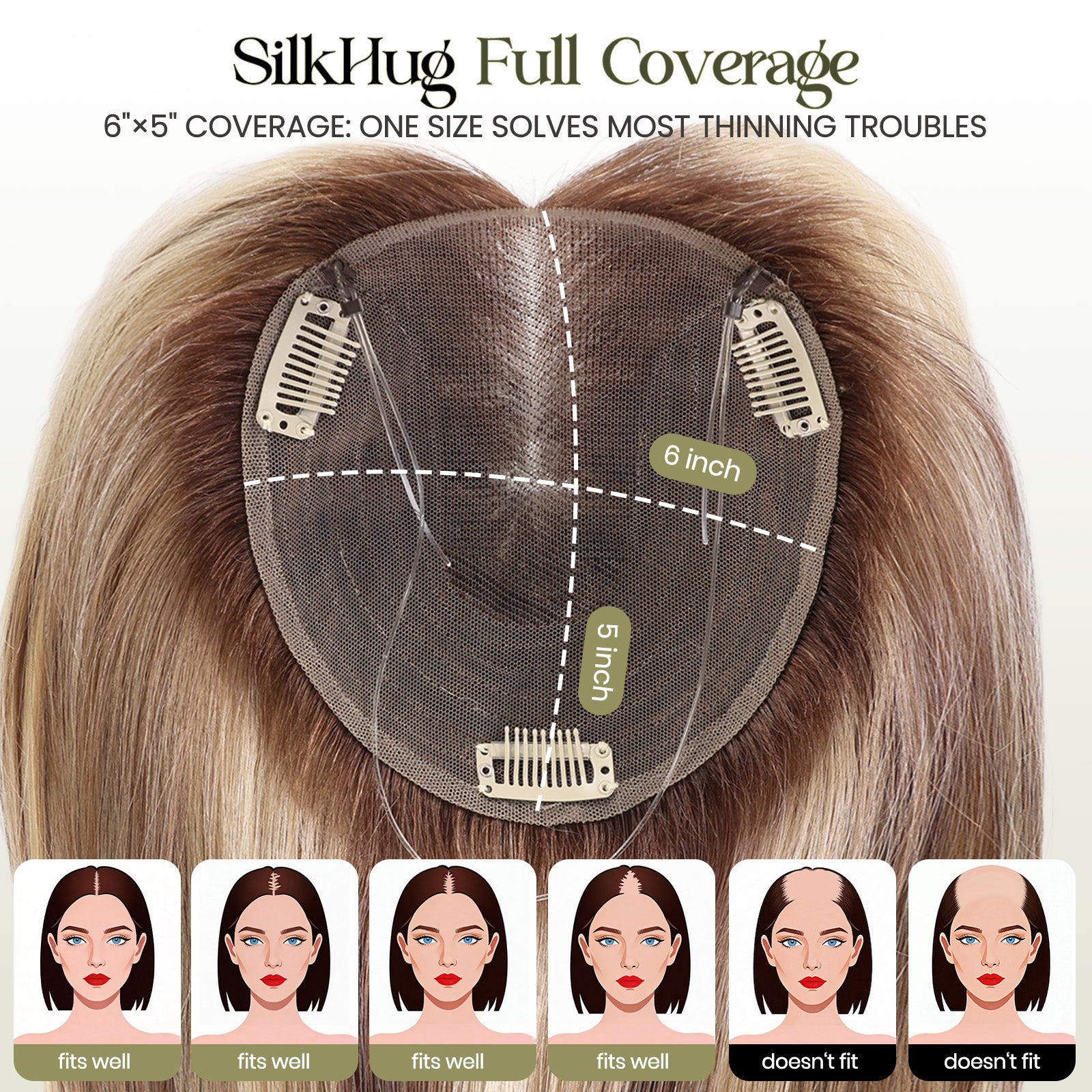 Image of Human Hair Topper with Halo Wire, Swiss Base by Skin-imitating Net Essentials with Bangs