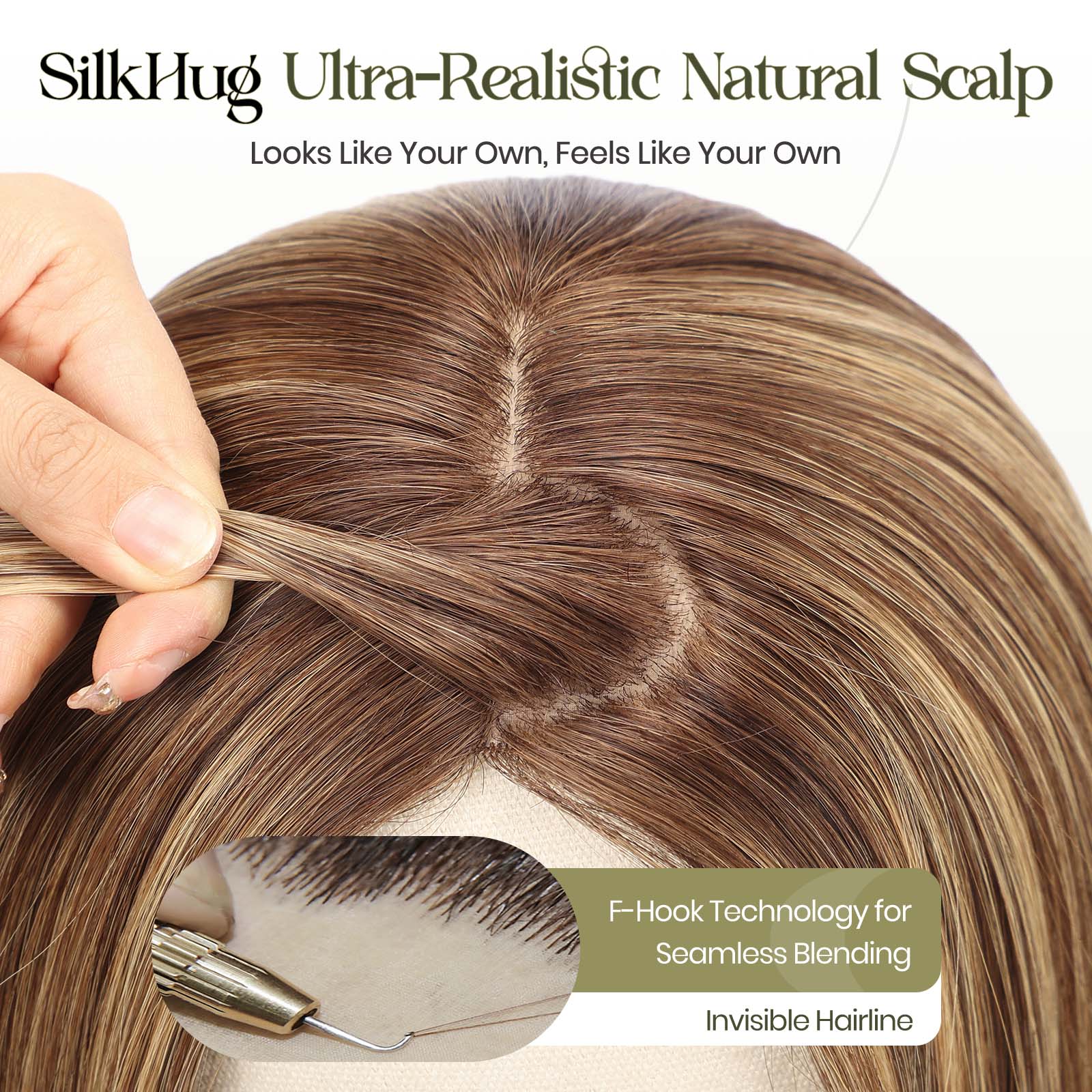 Image of Starluck SilkHug Human Hair Topper with Skin-Imitating Essentials Base, 6