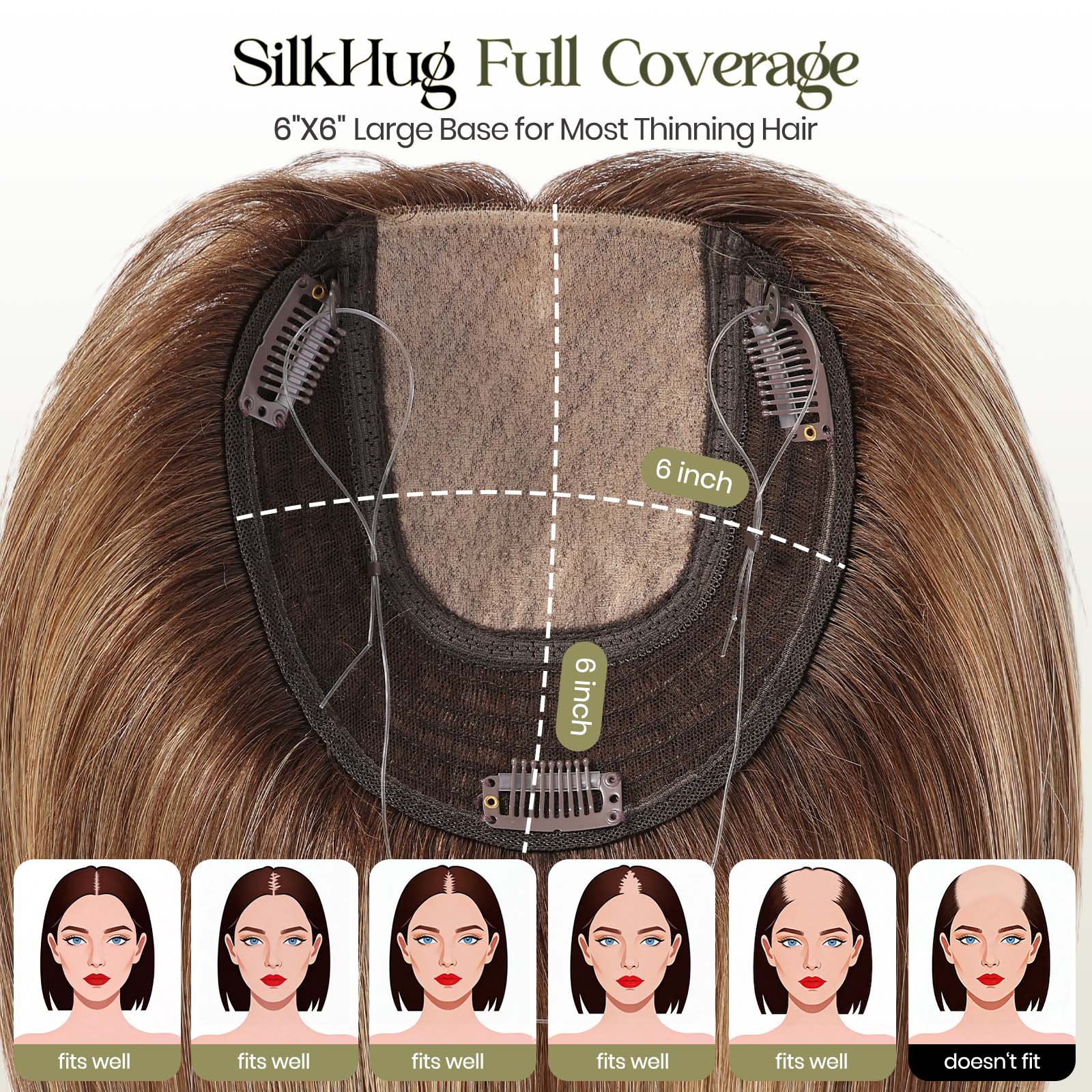 Image of Starluck SilkHug Human Hair Topper with Skin-Imitating Essentials Base, 6