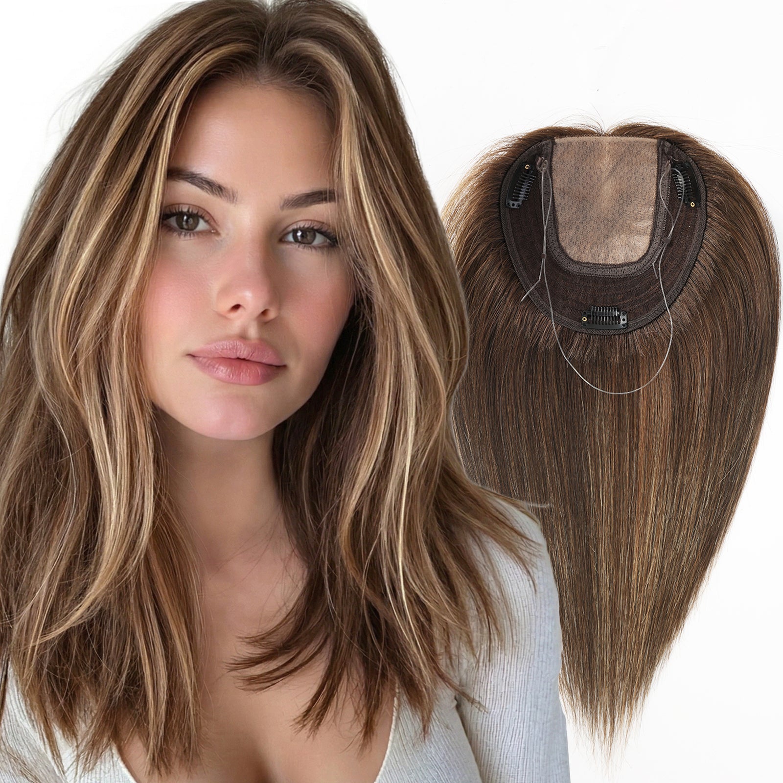 Image of Starluck SilkHug Human Hair Topper with Skin-Imitating Essentials Base, 6