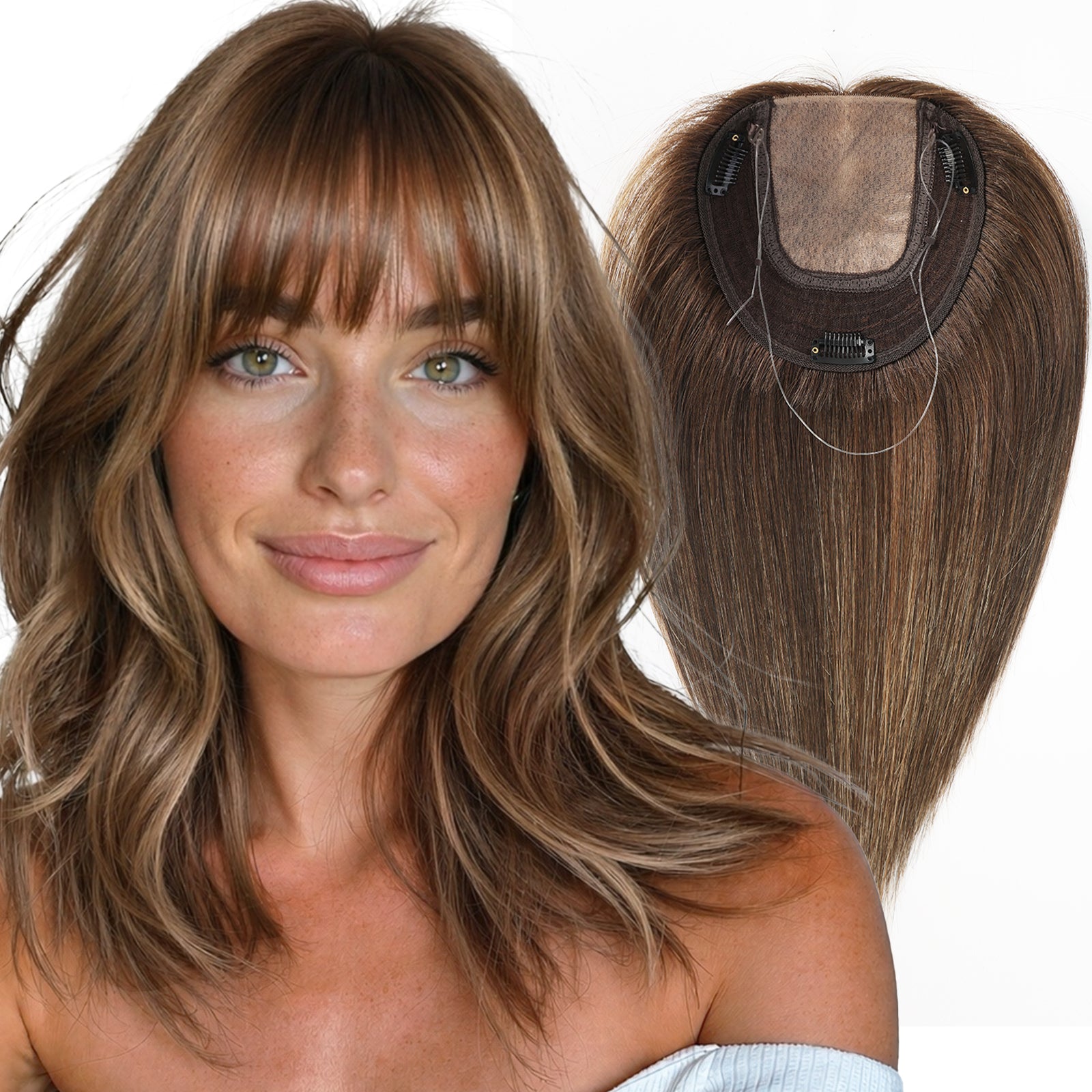 Image of Extensiones de cabello humano SilkHug con base que imita la piel, base de 6