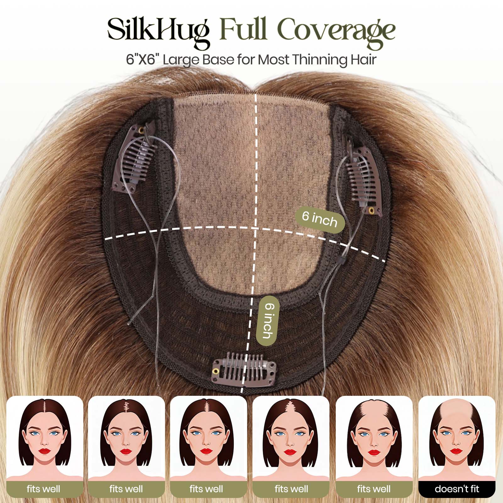 Image of Extensiones de cabello humano SilkHug con base que imita la piel, base de 6