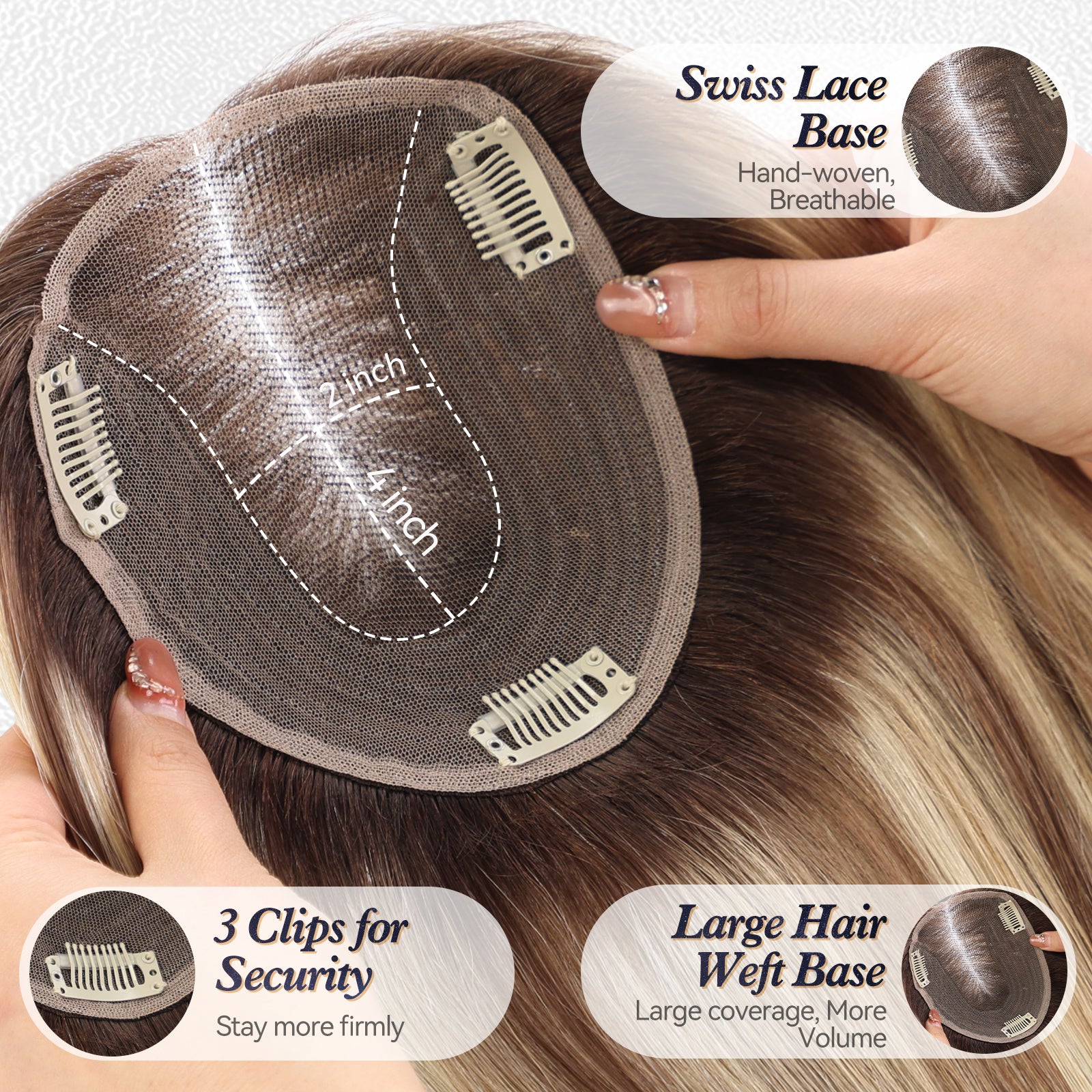 Image of starluck 6x5 inch Lage Swiss Base 14 Inch Real Human Hair Toppers,60 Gram, 100% Real Human Hair Toppers for Women with thinning hair hair loss No Bangs