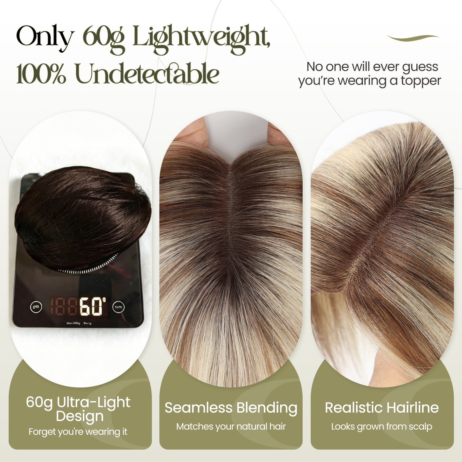 Image of Human Hair Topper with Halo Wire, Swiss Base by Skin-imitating Net Essentials