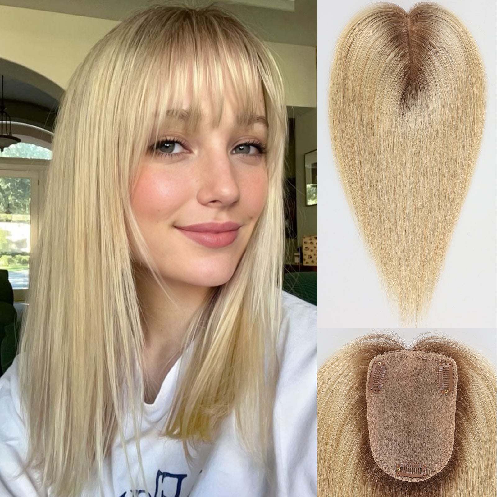 Image of starluck Human Hair Toppers for Women Real Human Hair No Bangs 4 * 5.5 inch Base 12 inch SilkHug Hair Topper for Women Cover Grey Roots