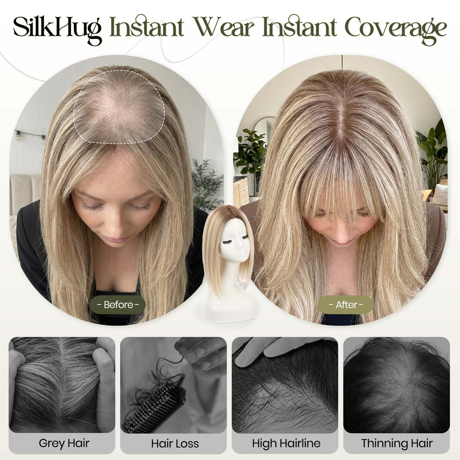 Image of Extensiones de cabello humano SilkHug con base que imita la piel, base de 6