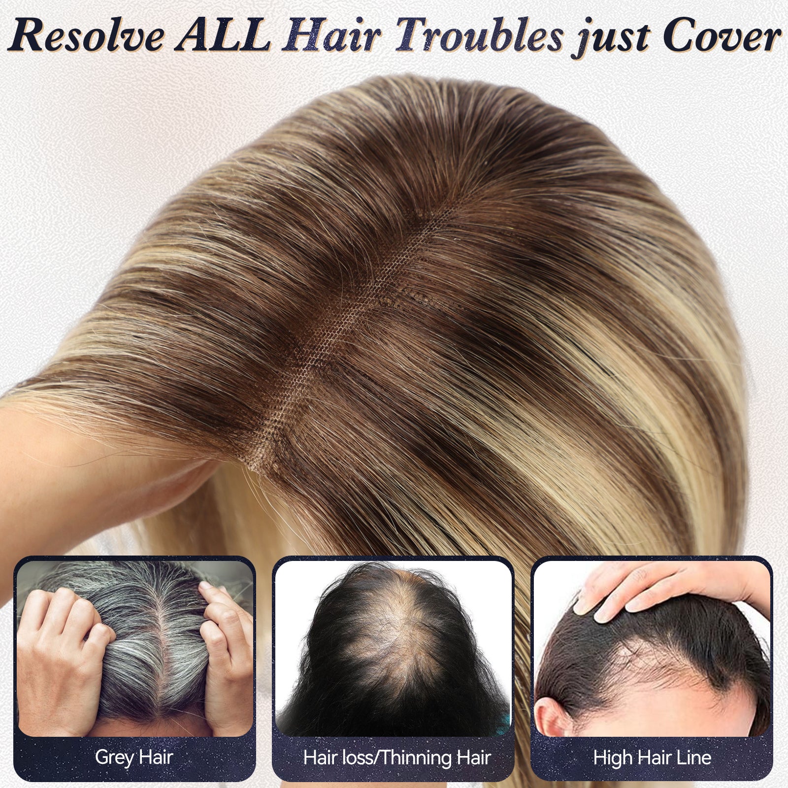 Image of starluck 6x5 inch Lage Swiss Base 14 Inch Real Human Hair Toppers,60 Gram, 100% Real Human Hair Toppers for Women with thinning hair hair loss No Bangs