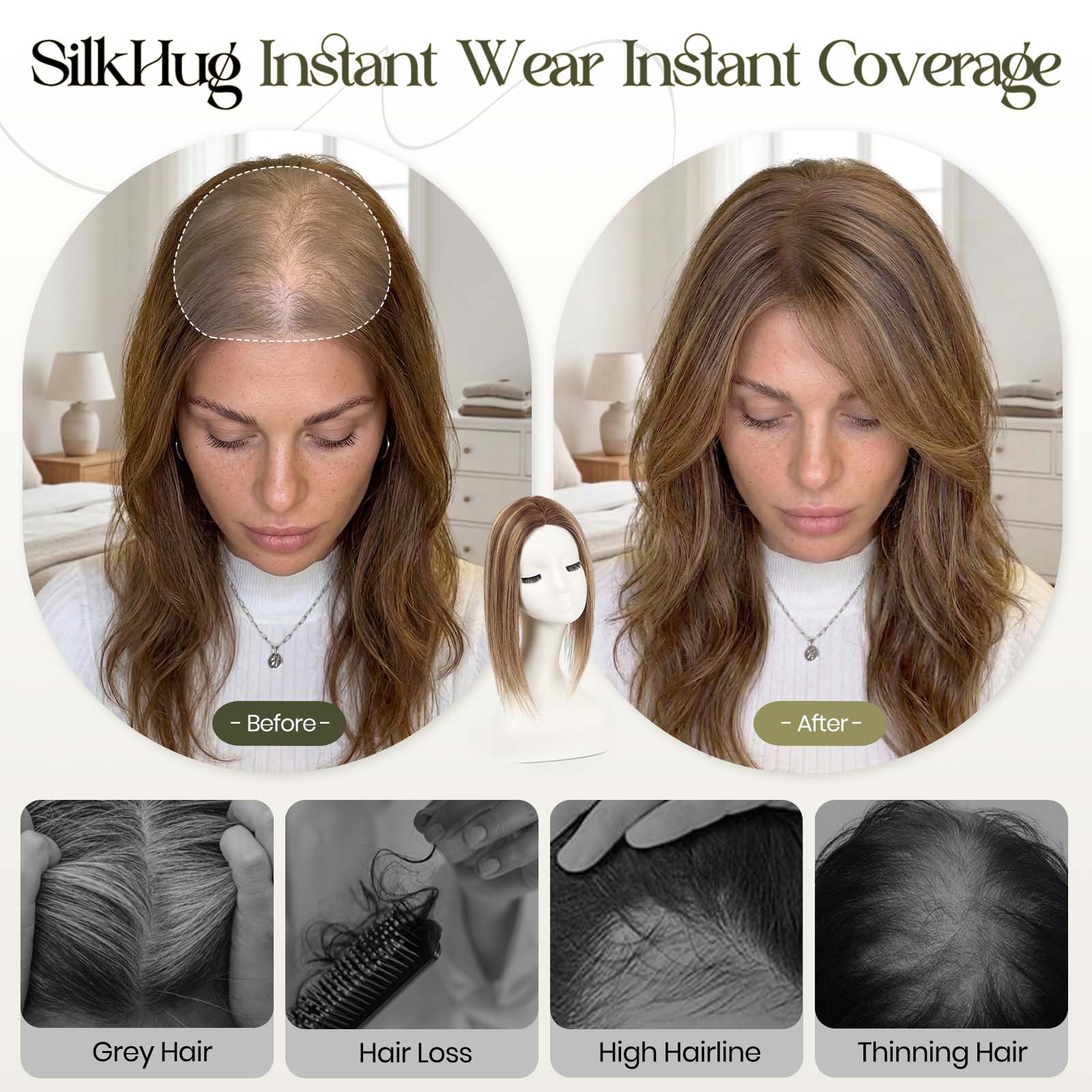 Image of Starluck SilkHug Human Hair Topper with Skin-Imitating Essentials Base, 6