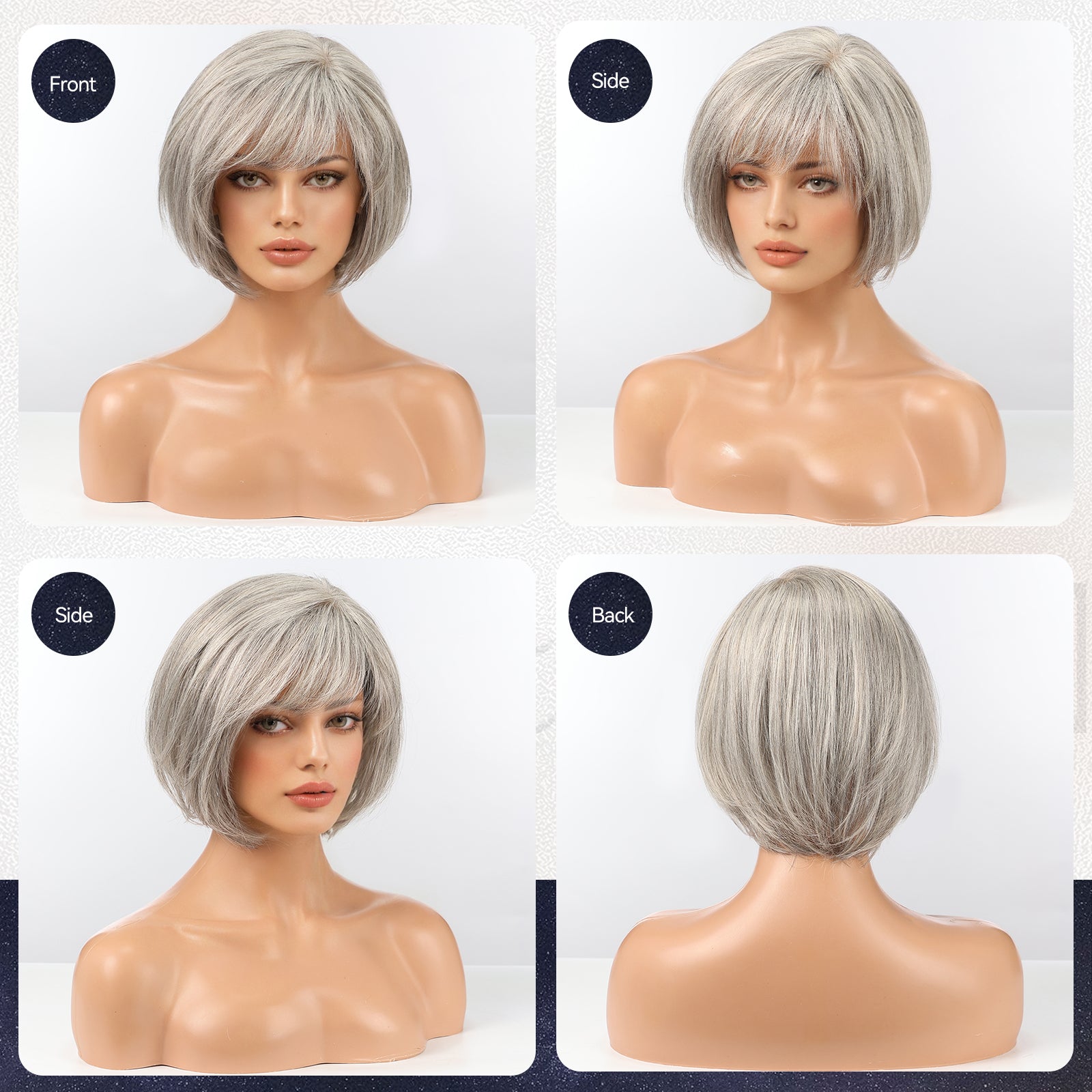 Image of starluck Hair Topper for Women Real Human Hair, 6.5x6.5 inch Base Bob with Bangs Side Part SilkHug Human Hair Topper for Women with ThinngHair Cover Gray Roots