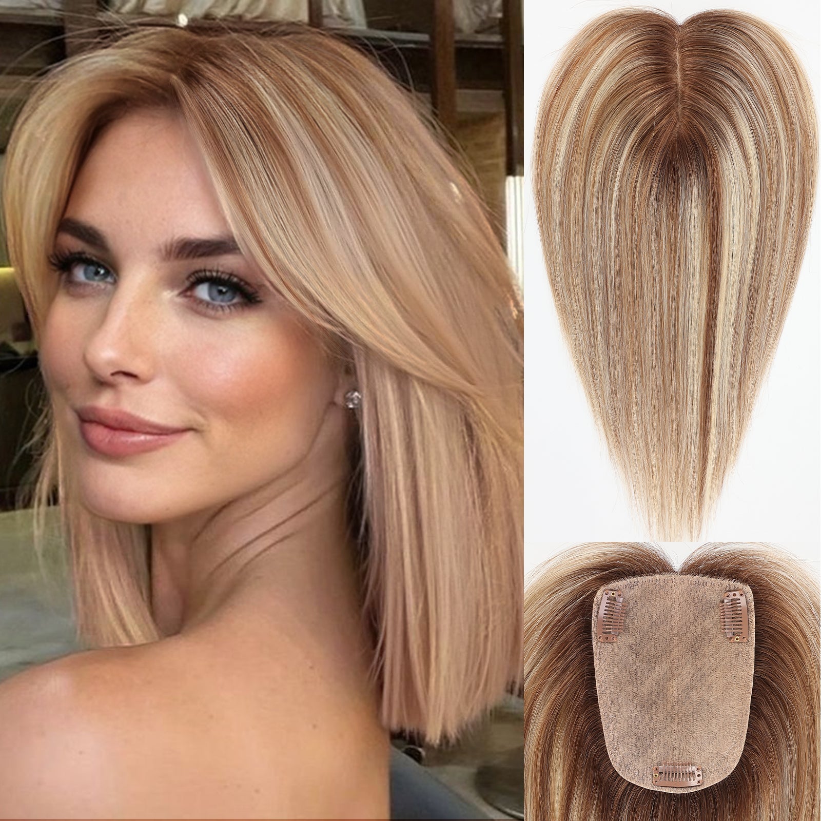 Image of Second Scalp Human Hair Toppers for Women Real Human Hair No Bangs 4 * 5.5 inch Base 12 inch SilkHug Hair Topper for Women Cover Grey Roots