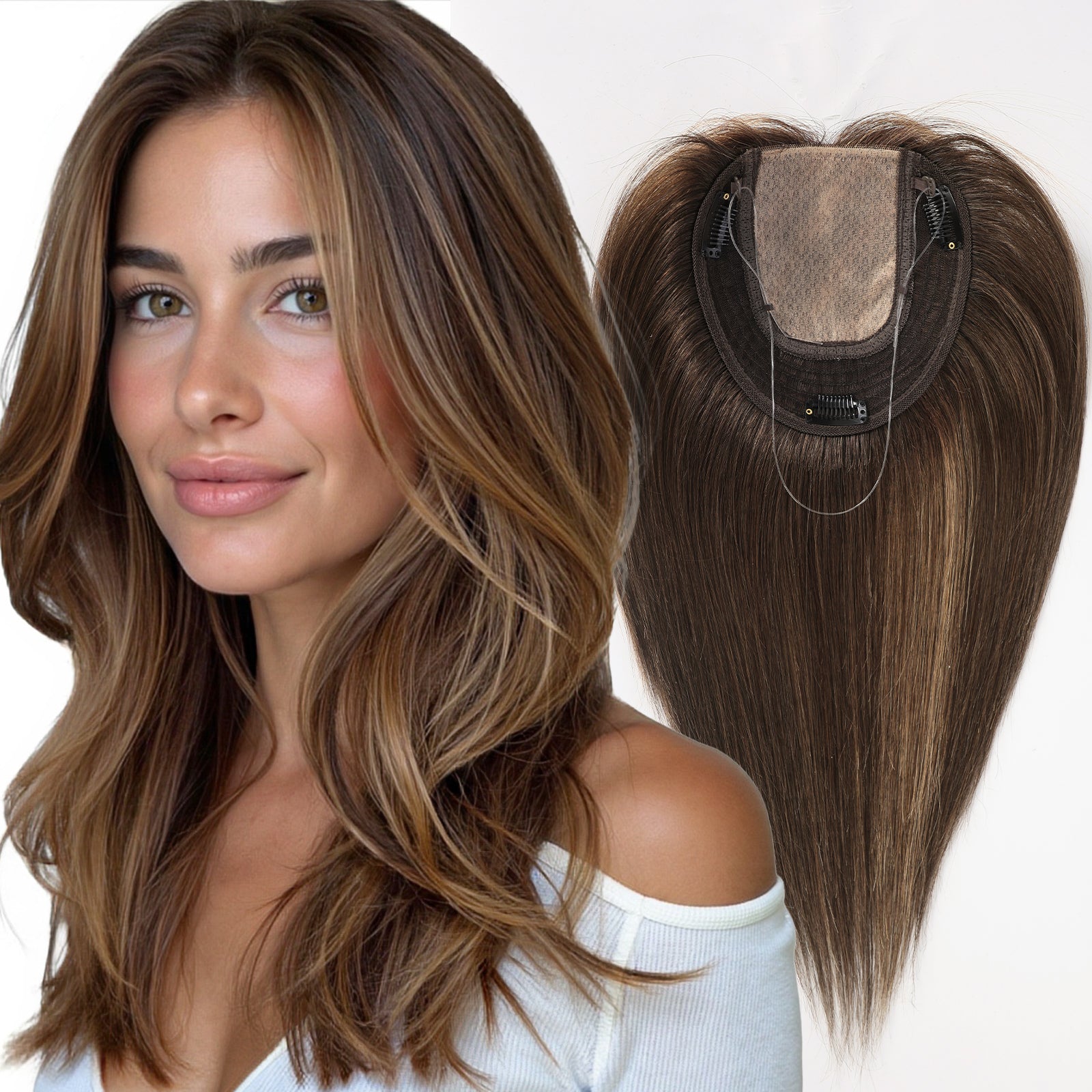 Image of Starluck SilkHug Human Hair Topper with Skin-Imitating Essentials Base, 6