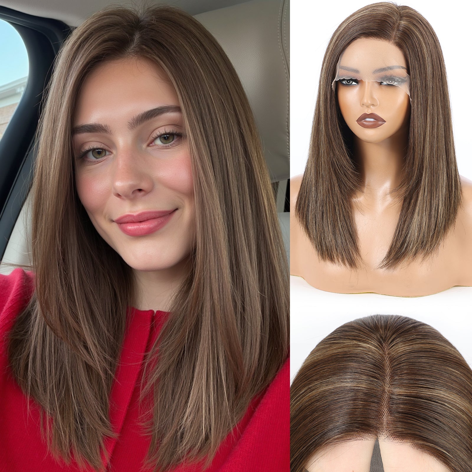 Image of Starluck Lace Front Wigs Human Hair 16 Inch 180 Density 13x5 Straight Pre Cut Plucked Glueless HD Side Part Human Hair Lace Frontal Glueless Wigs for Women