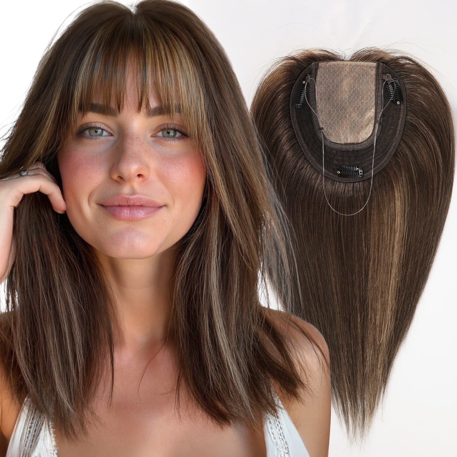 Image of Extensiones de cabello humano SilkHug con base que imita la piel, base de 6