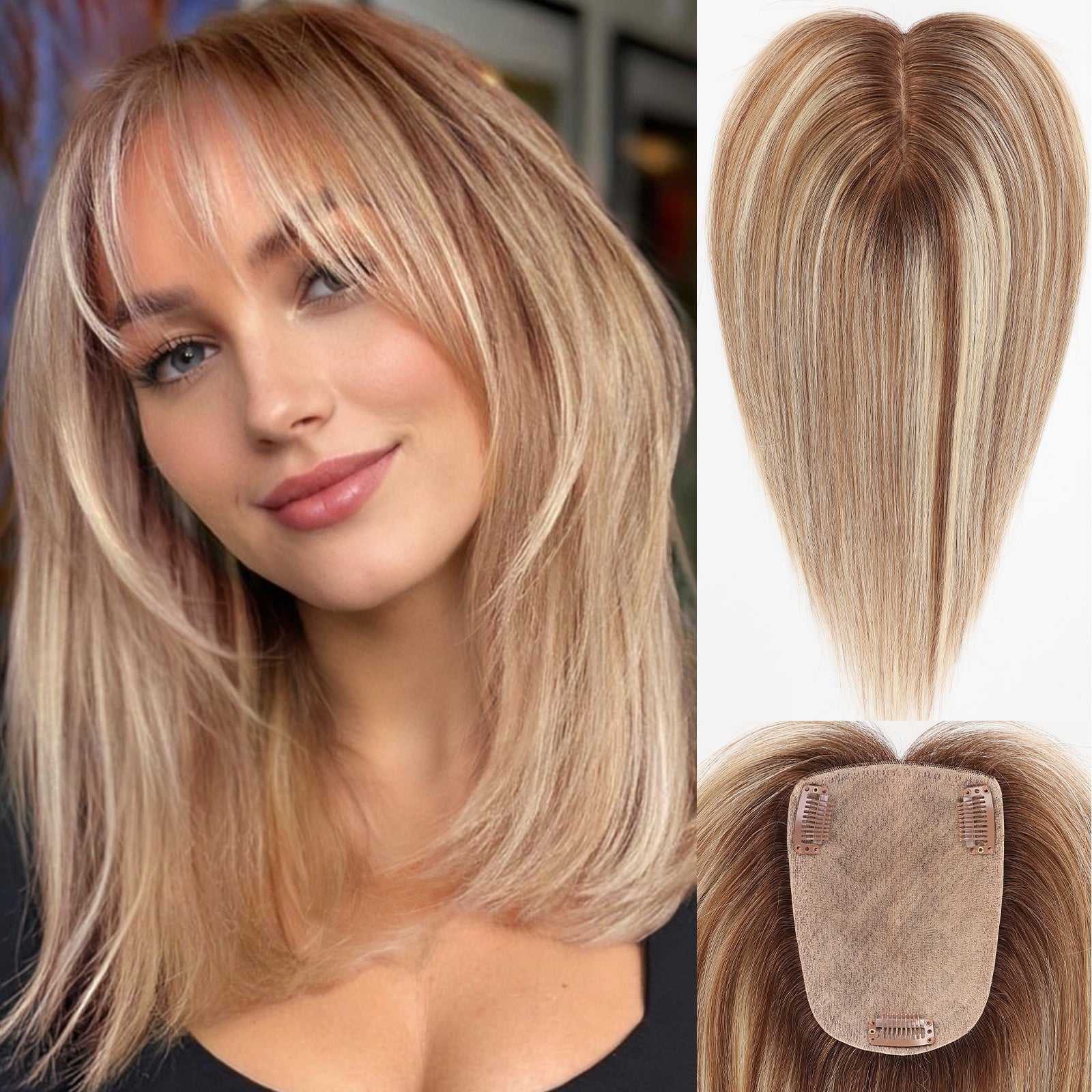 Image of starluck Human Hair Toppers for Women Real Human Hair No Bangs 4 * 5.5 inch Base 12 inch SilkHug Hair Topper for Women Cover Grey Roots