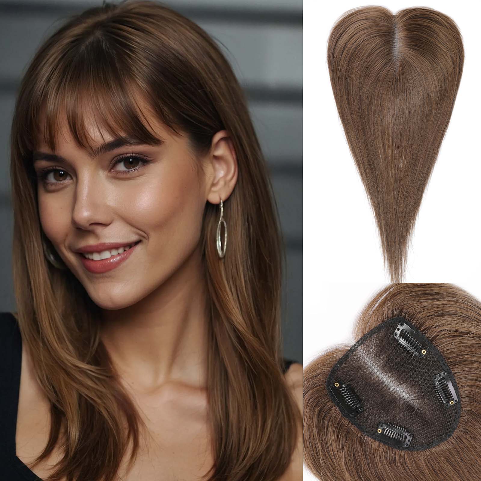 Image of starluck Hair Toppers for Women Real Human Hair With Bangs, 100% Remy Human Hair Toppers for Women Hand-woven with Thinning Hair,Cover Gray Hair Roots,Adds Hair Volume