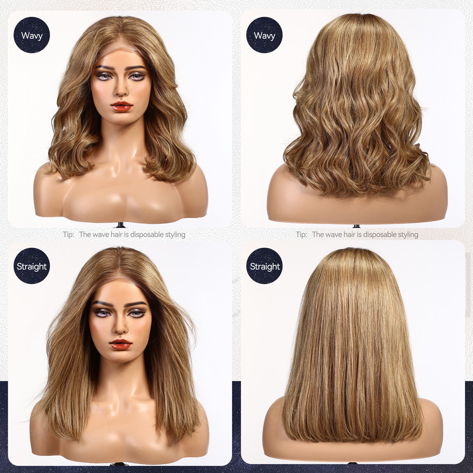 starluck Mixed Brown Wigs 100% Human Hair Lace Front Wigs Human Hair for White Women Pelucas De Mujer Pelo Humano 16 Inch Wavy Realistic and Natural Daily Wear