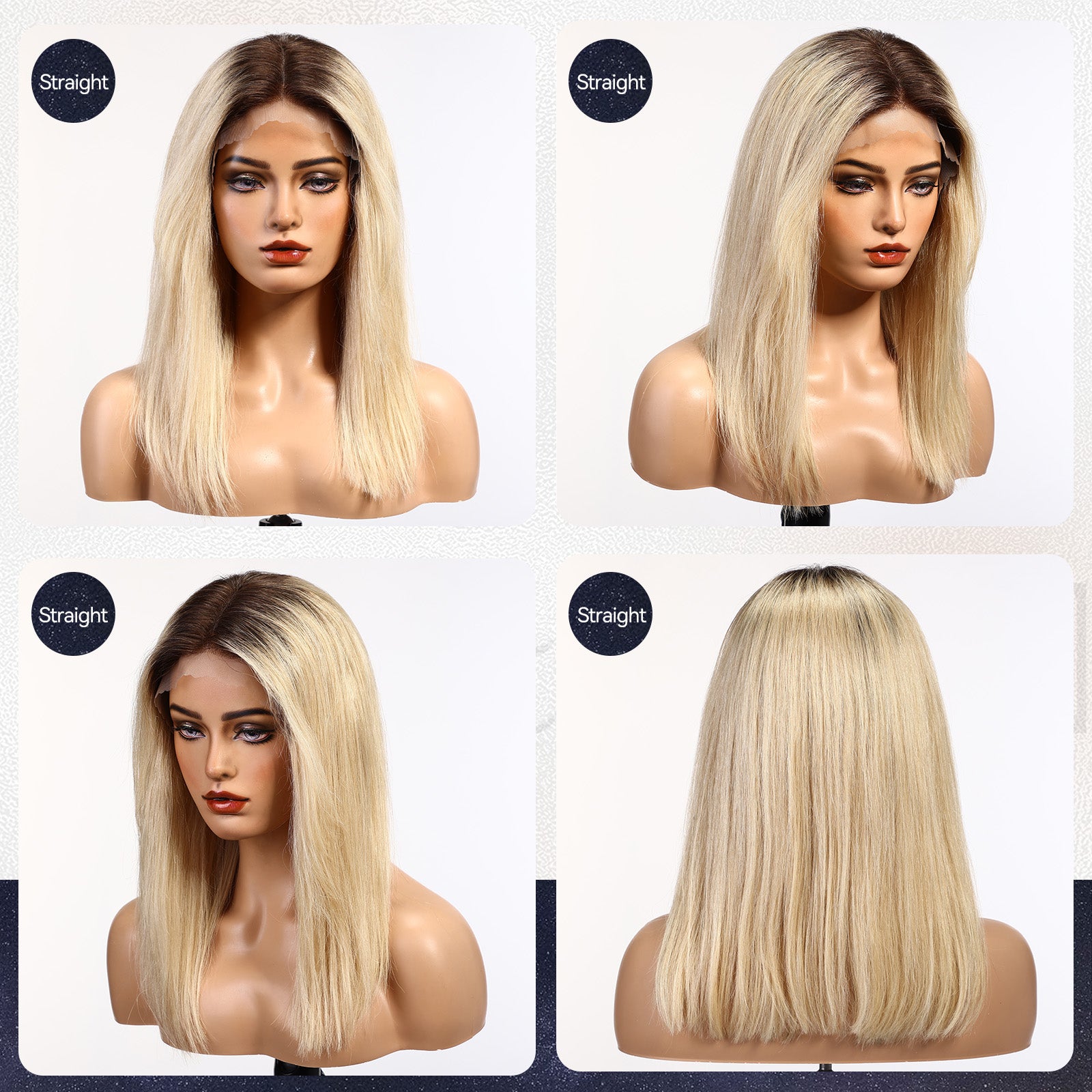 Image of starluck Ombre Blonde Wigs Human Hair Lace Front Wigs Human Hair for White Women 16 Inch Straight Realistic and Natural Daily Wear