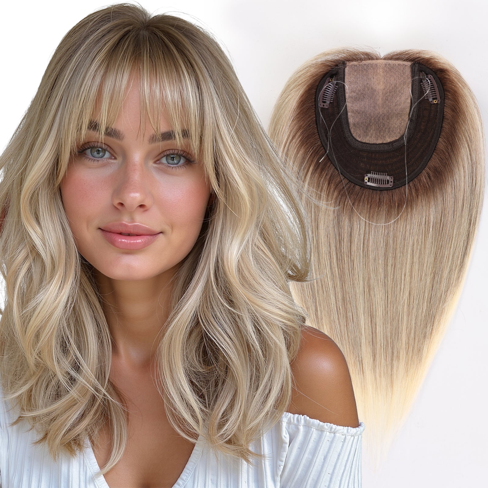 Image of Extensiones de cabello humano SilkHug con base que imita la piel, base de 6