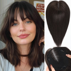 Image of starluck 6x5 inch Lage Swiss Base 14 Inch Real Human Hair Toppers,60 Gram, 100% Real Human Hair Toppers for Women with thinning hair hair loss with Bangs