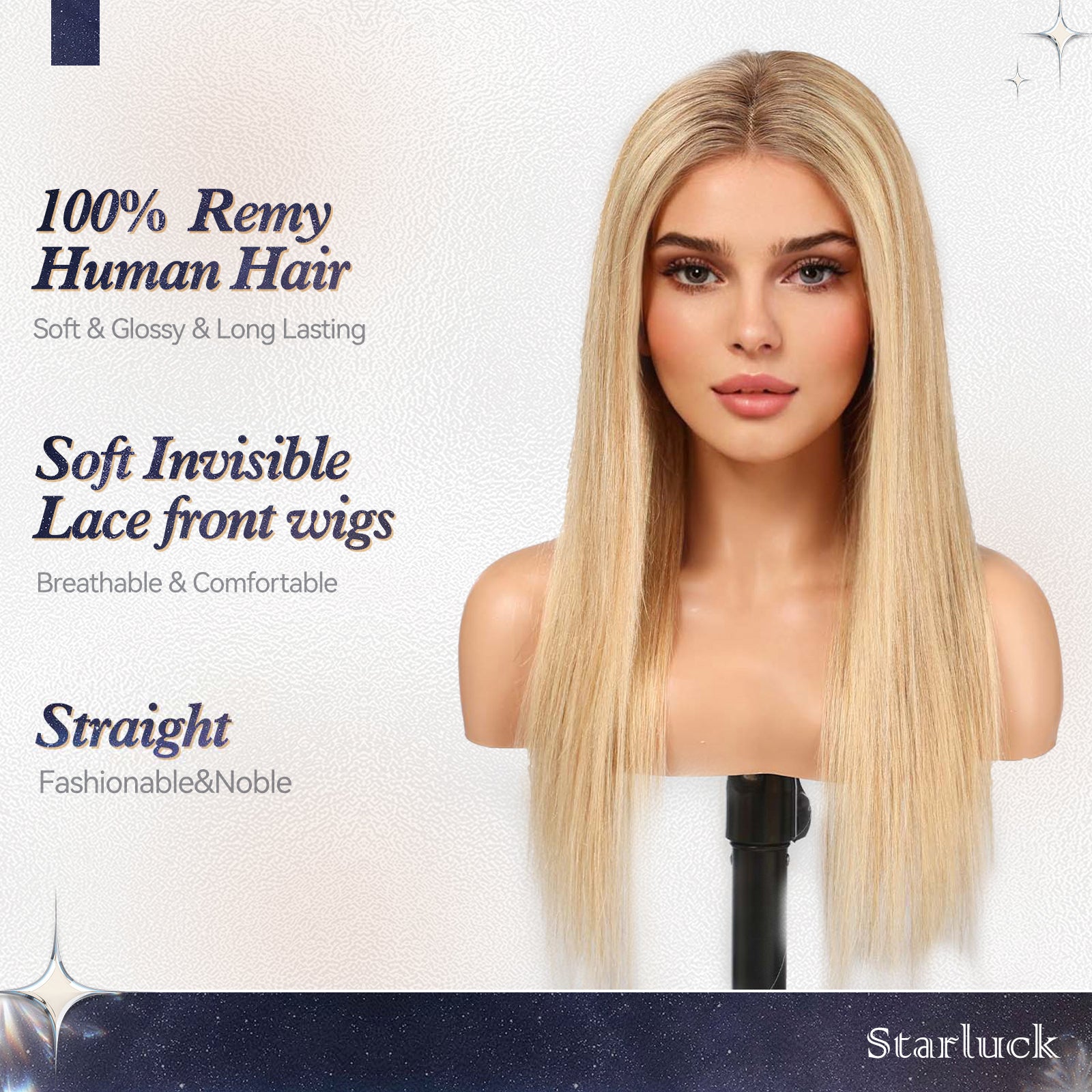 Image of starluck Wigs Human Hair Lace Front Wigs Human Hair for Women Pelucas De Mujer Pelo Humano 16 Inch Realistic and Natural Daily Wear