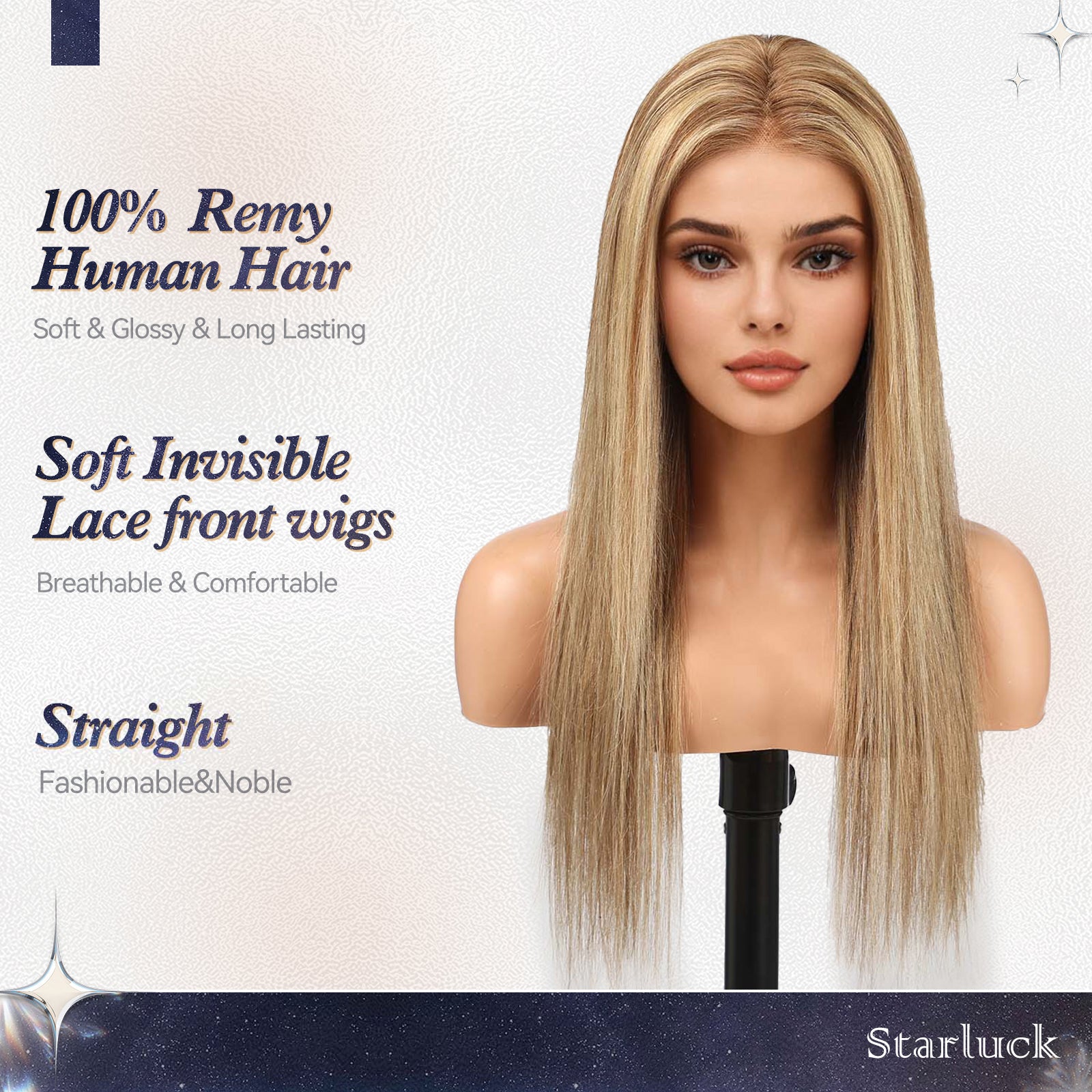 Image of starluck Wigs Human Hair Lace Front Wigs Human Hair for Women Pelucas De Mujer Pelo Humano 16 Inch Realistic and Natural Daily Wear