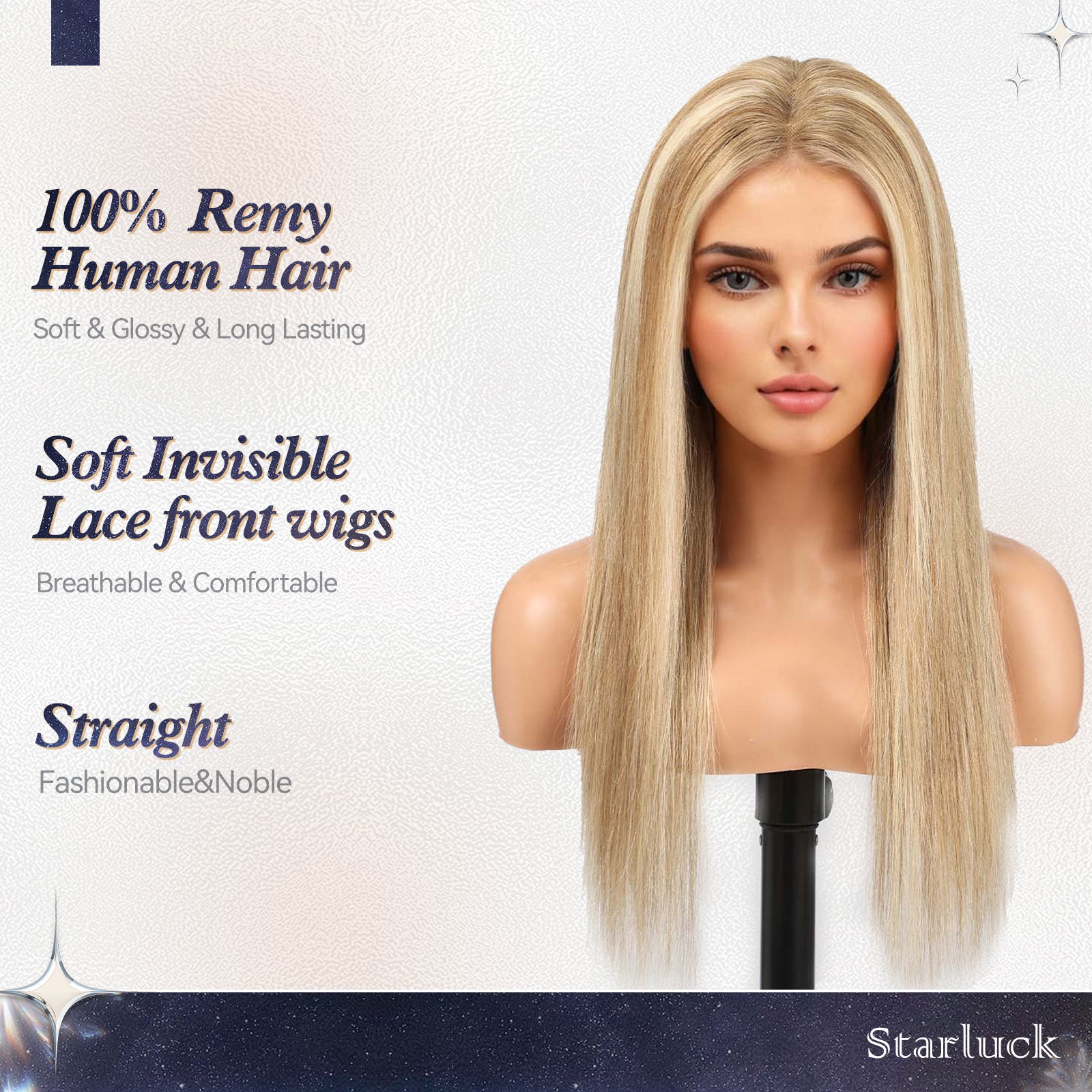 Image of starluck Wigs Human Hair Lace Front Wigs Human Hair for Women Pelucas De Mujer Pelo Humano 16 Inch Realistic and Natural Daily Wear