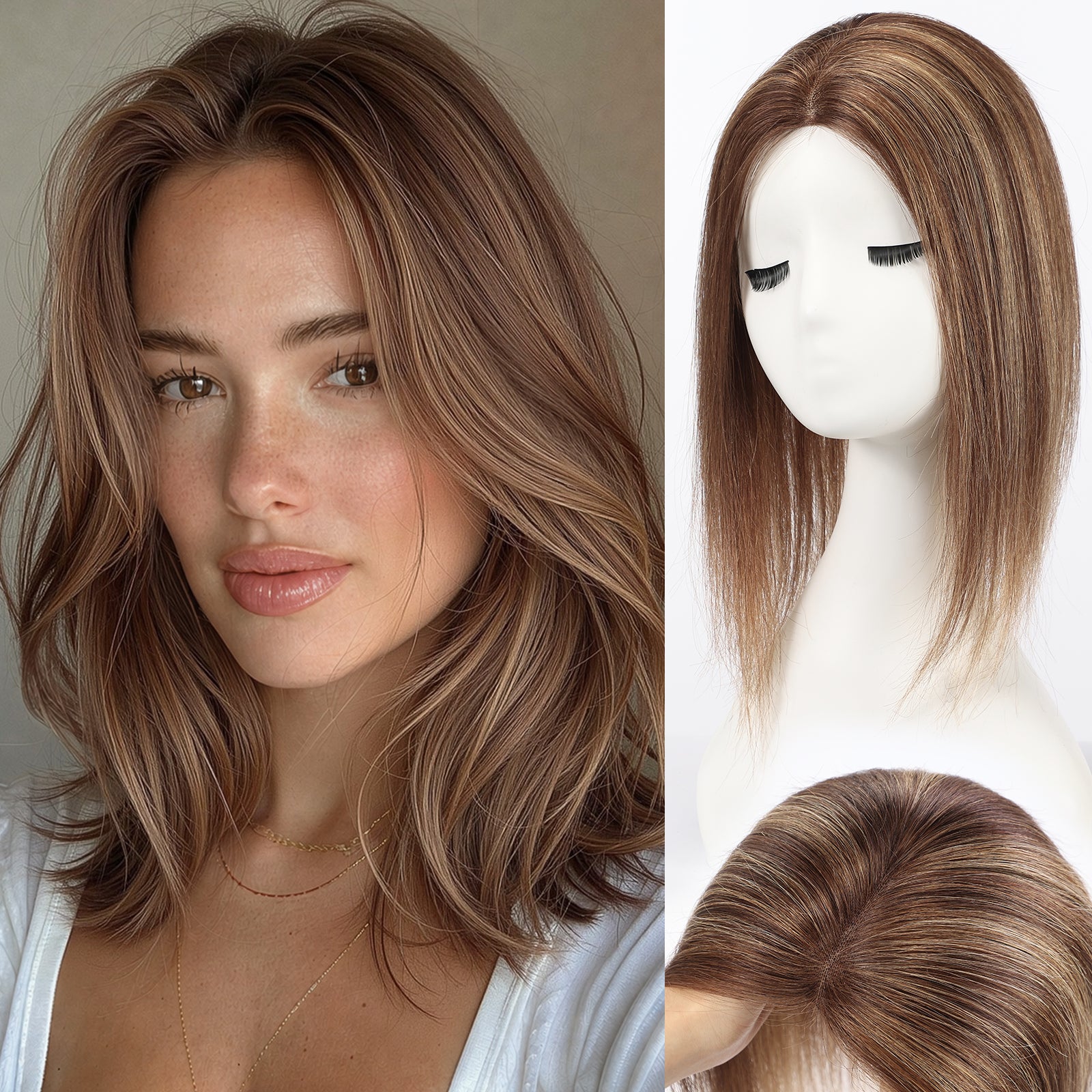 Image of Human Hair Topper with Halo Wire, Swiss Base by Skin-imitating Net Essentials