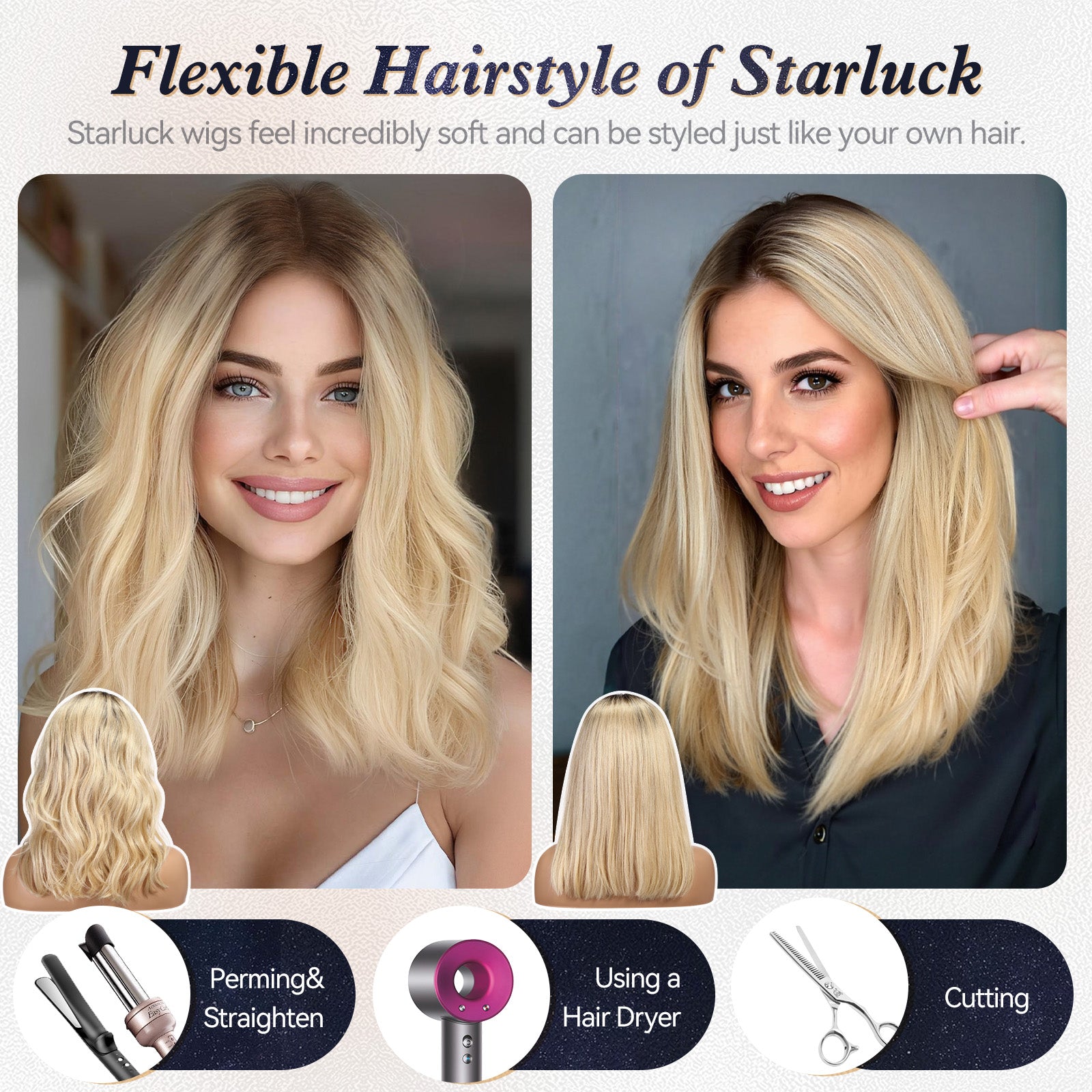Image of starluck Ombre Blonde Wigs Human Hair Lace Front Wigs Human Hair for White Women 16 Inch Straight Realistic and Natural Daily Wear