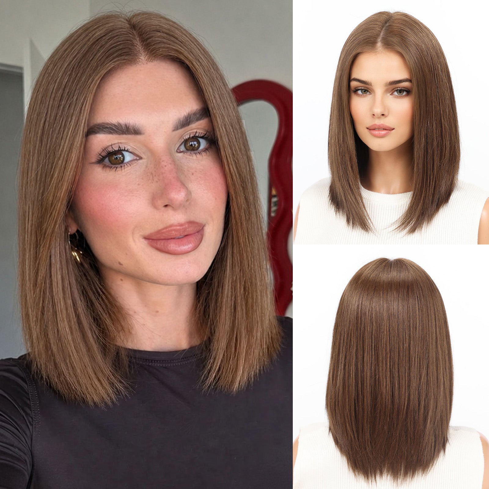 Image of Starluck Human Hair Wig Blend Lace Front Wig Glueless Wigs for Women with Thin Hair Layered 14 Inches 13
